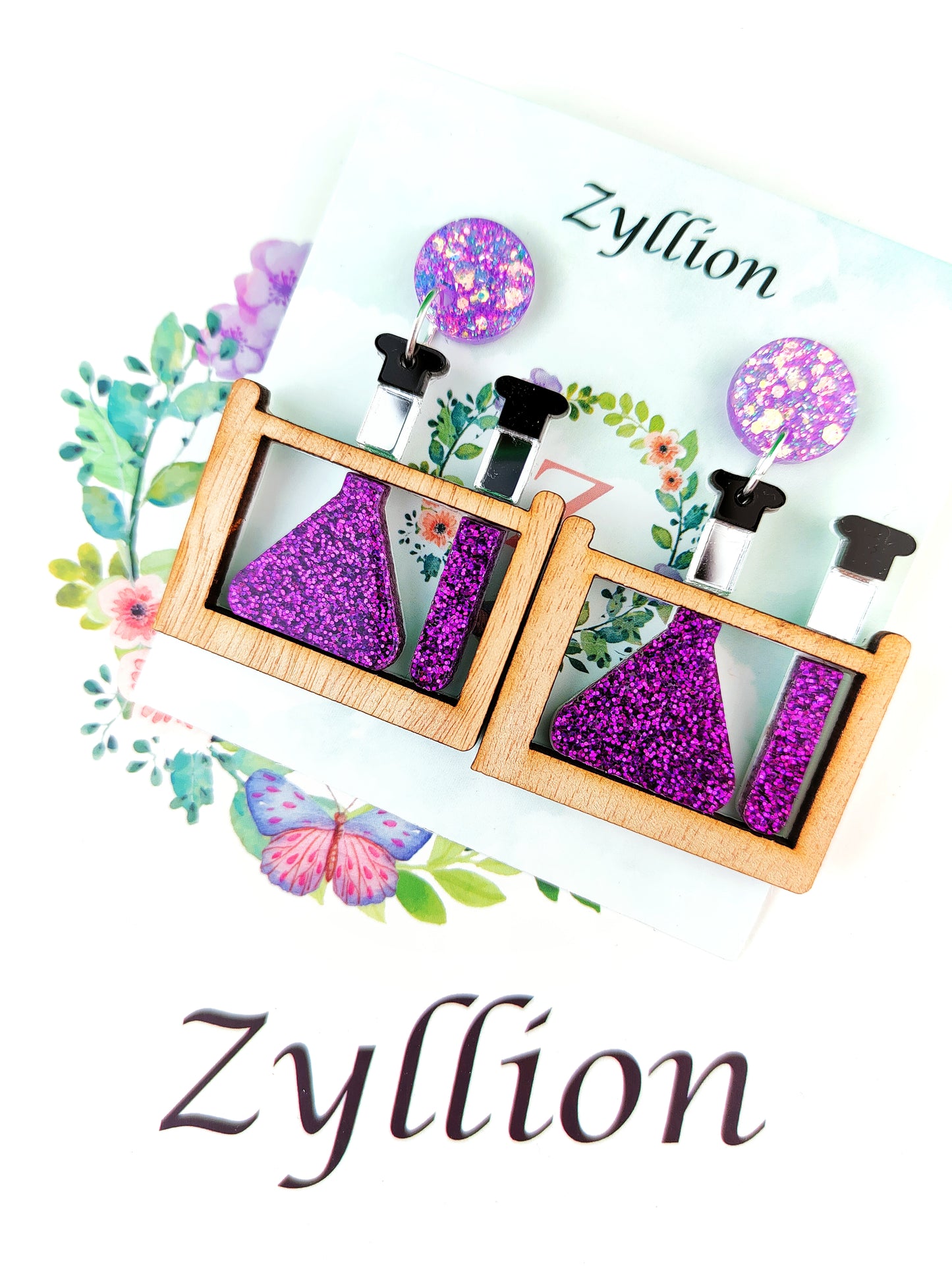 Test Tube Rack Dangle Sterling Silver Earrings