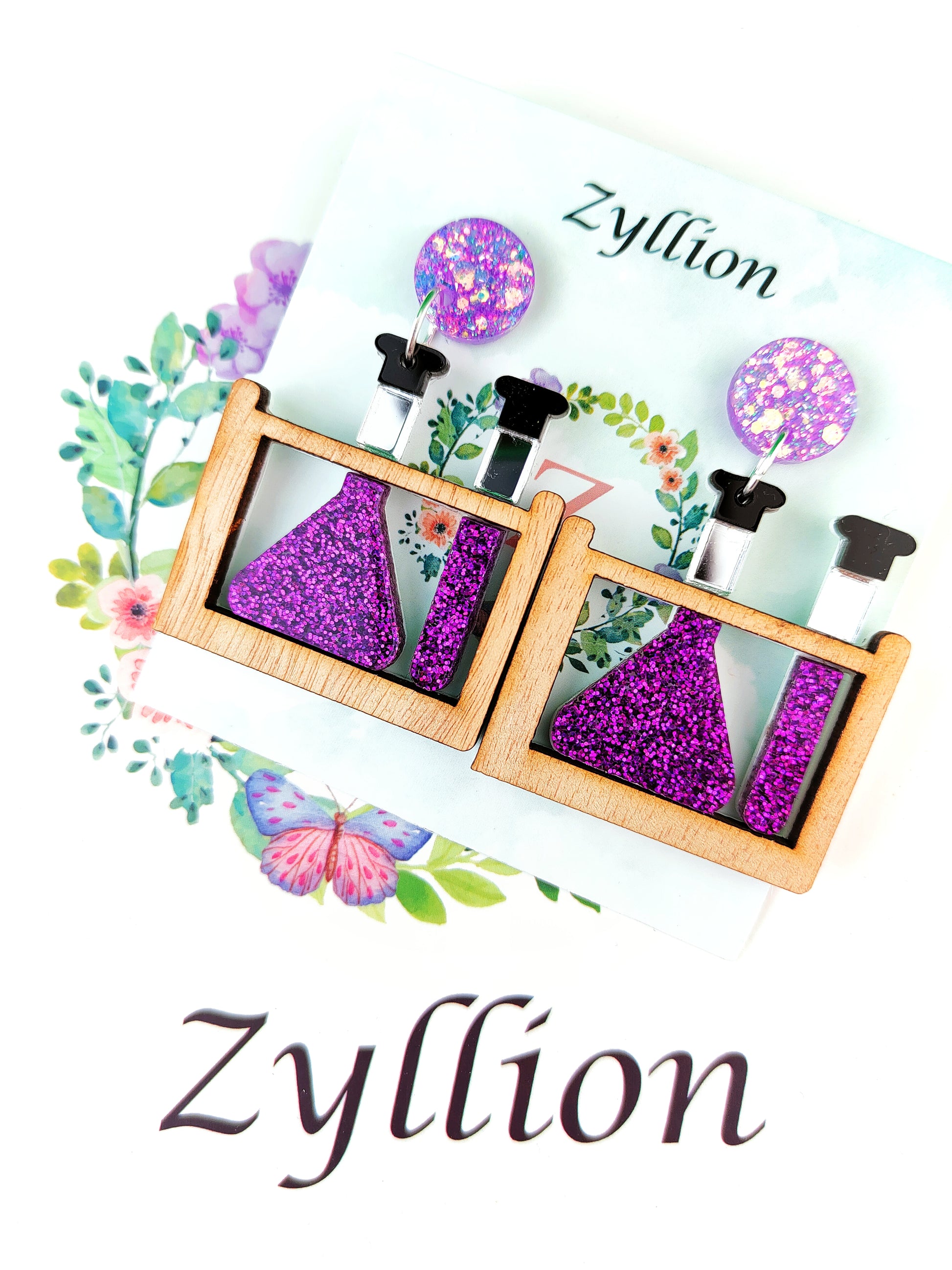 Test Tube Rack Dangle Sterling Silver Earrings