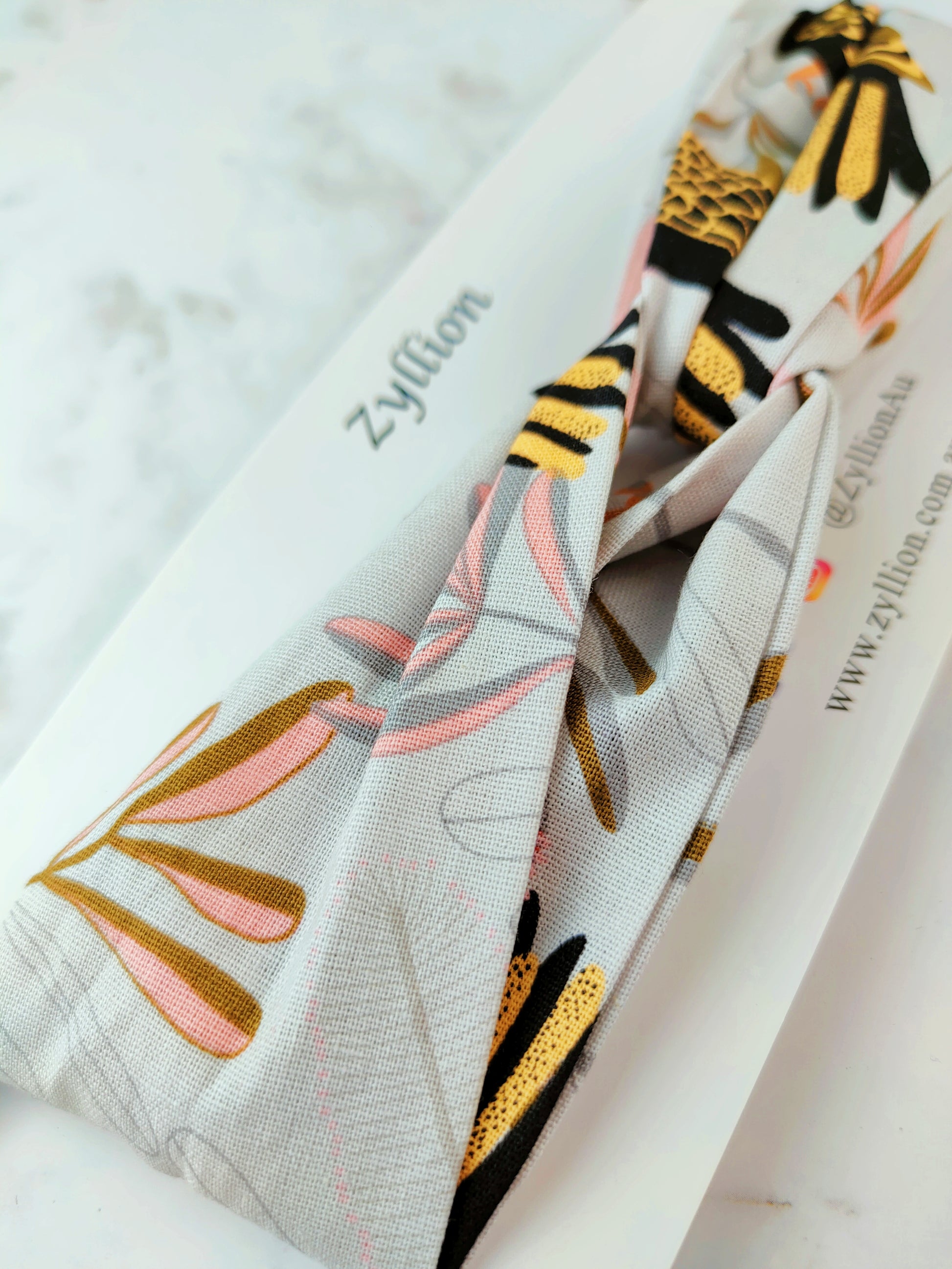 Gold Black Cockatoo White Wired Headband