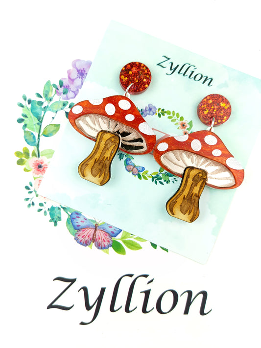 Mushroom Dangle Sterling Silver Earrings
