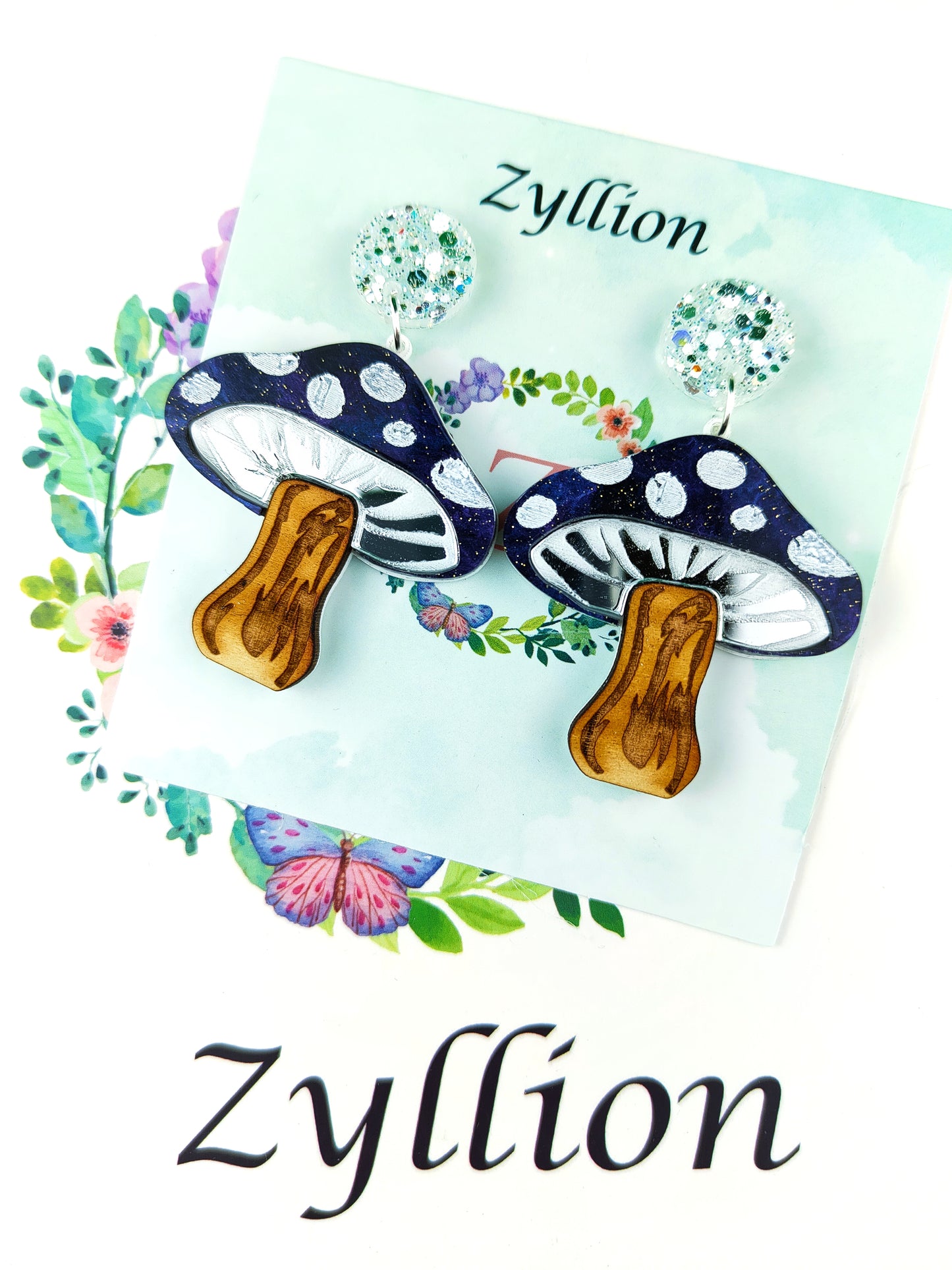 Mushroom Dangle Sterling Silver Earrings