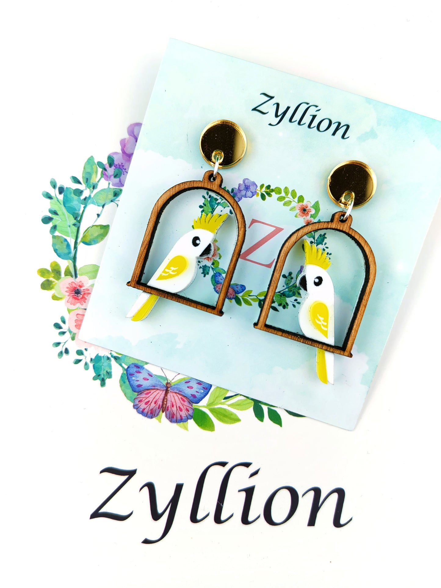 Cockatoo In Cage Dangle Sterling Silver Earrings