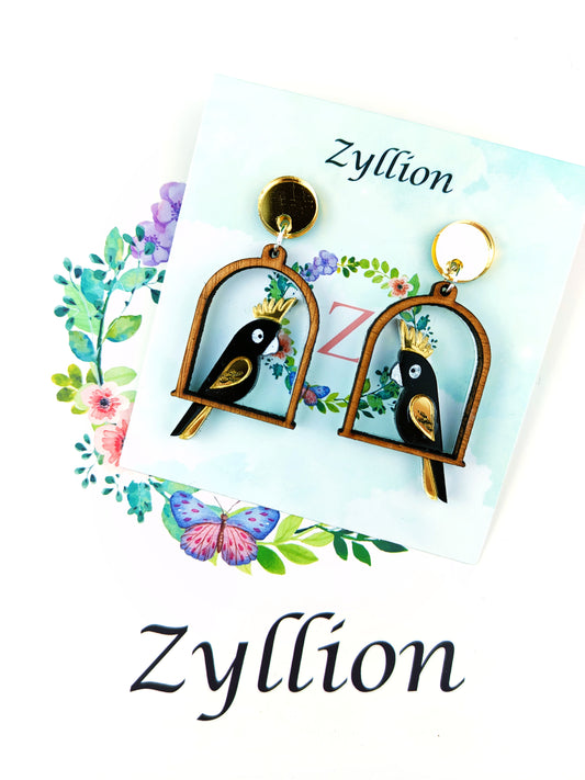 Cockatoo In Cage Dangle Sterling Silver Earrings