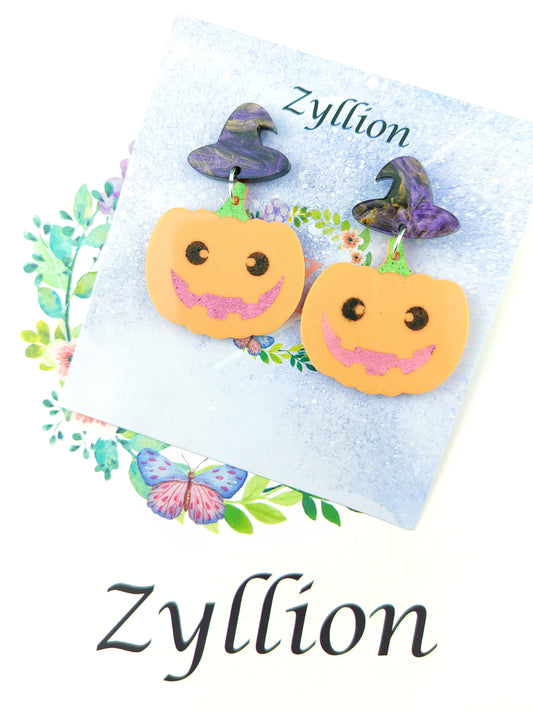 The Witches Pumpkins Dangle Sterling Silver Earrings