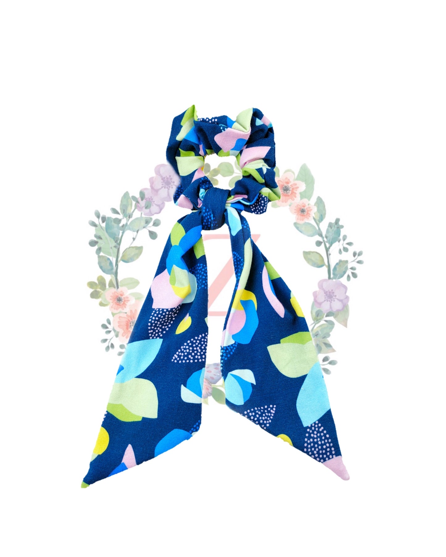 Geometric Blue Hair Scarf Scrunchies