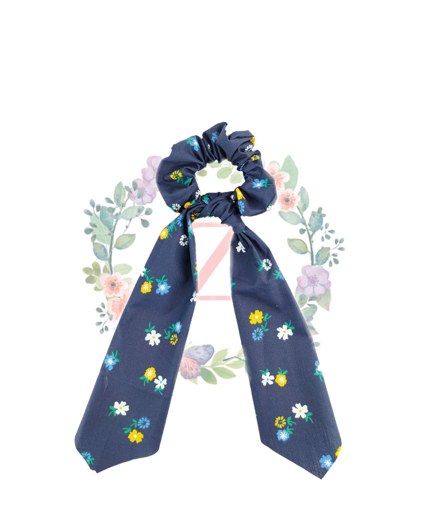 Mini Flower Blue Hair Scarf Scrunchies