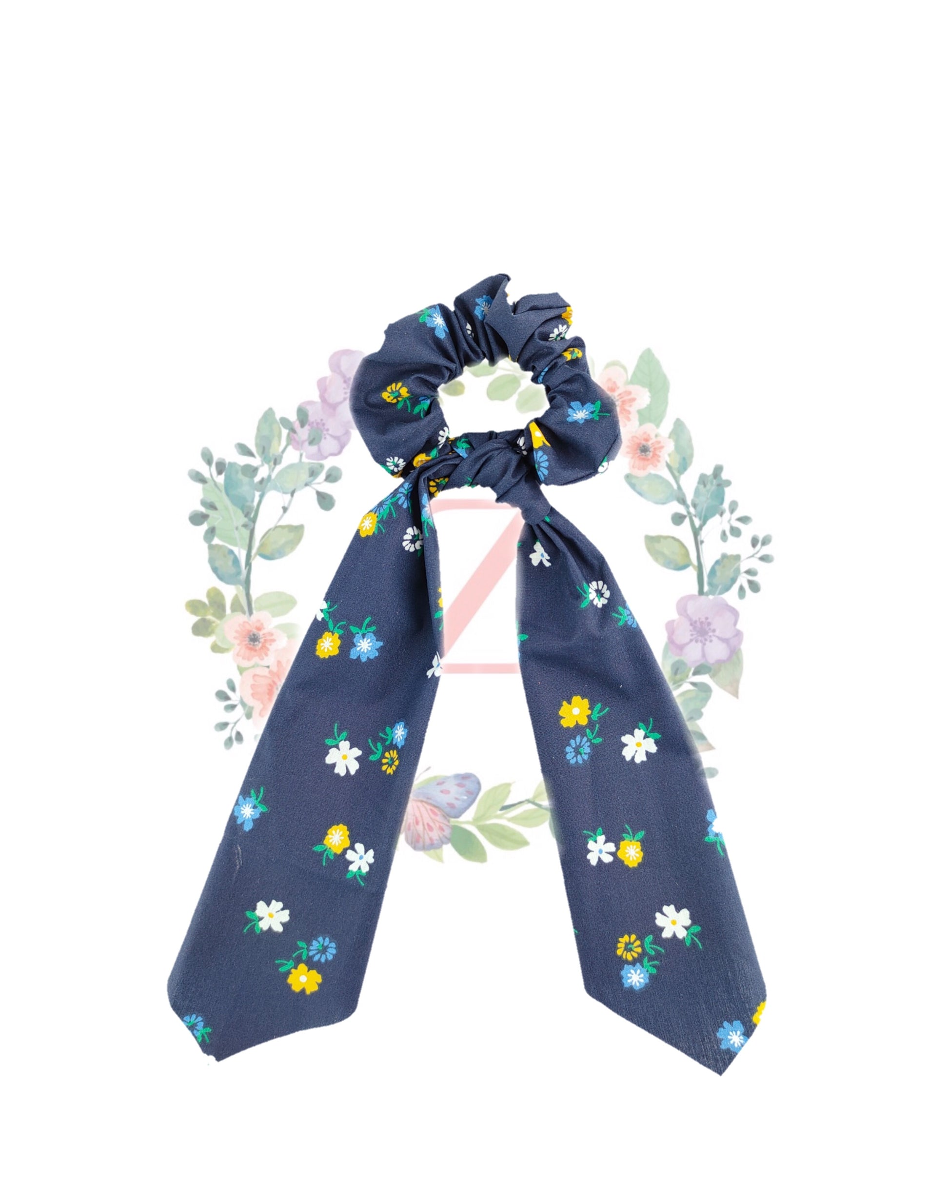 Mini Flower Blue Hair Scarf Scrunchies