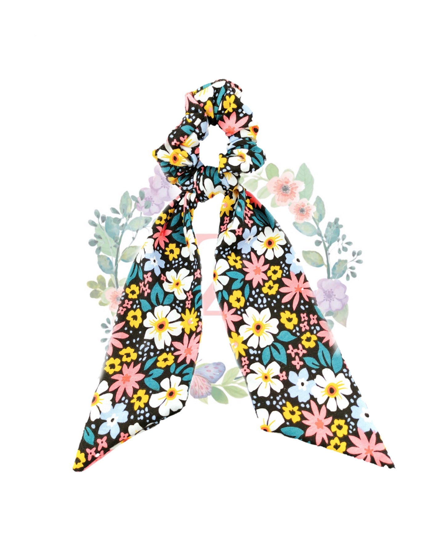 Flower Black Hair Scarf Scrunchies