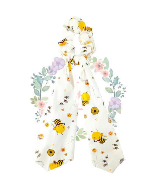 Bee White Hair Scarf Scrunchies