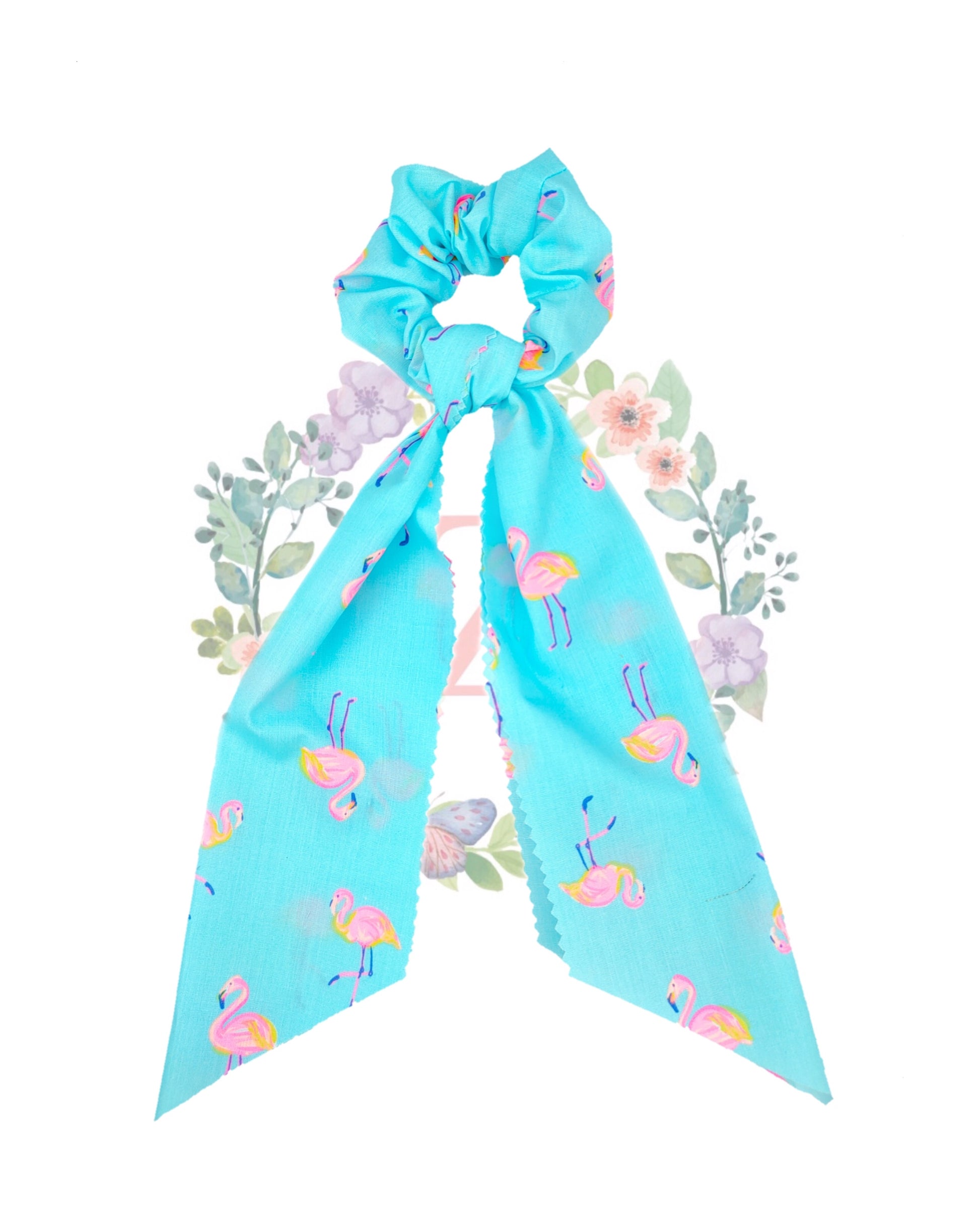 Flamingo Blue Hair Scarf Scrunchies