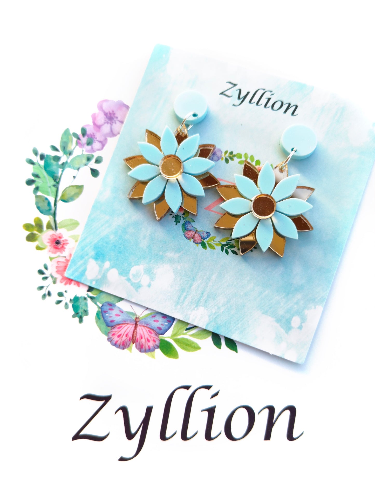 Pastel Flower Dangle Sterling Silver Earrings