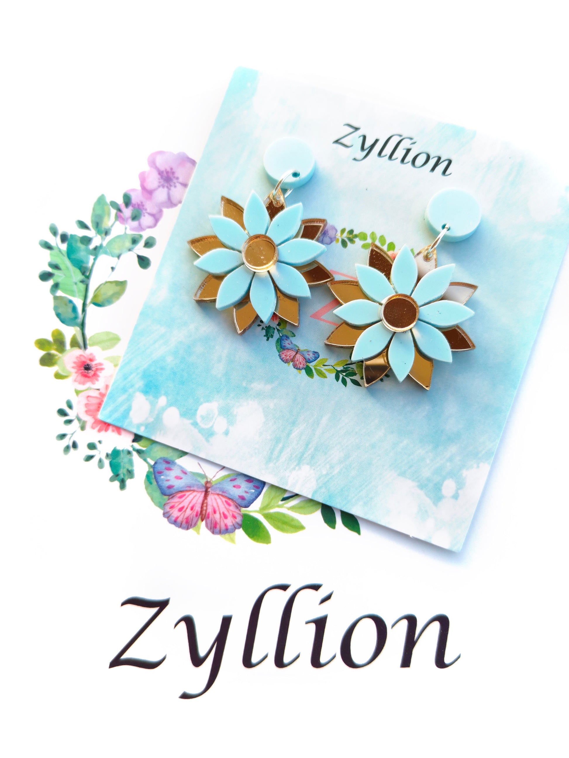 Pastel Flower Dangle Sterling Silver Earrings