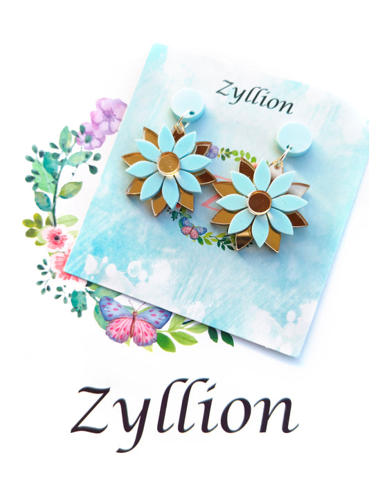Pastel Flower Dangle Sterling Silver Earrings