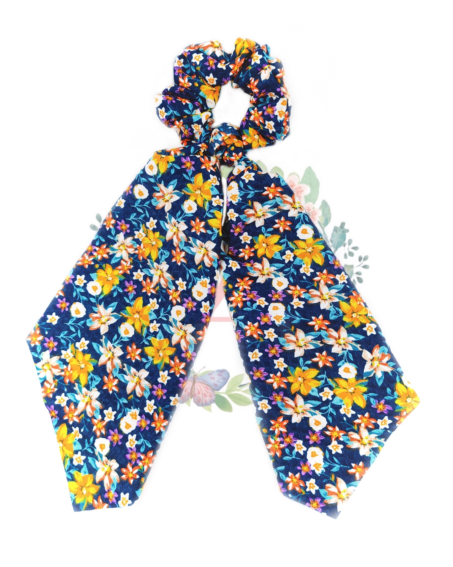 Flower Blue Hair Scarf Scrunchies