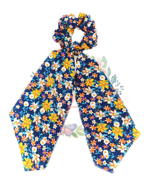 Flower Blue Hair Scarf Scrunchies