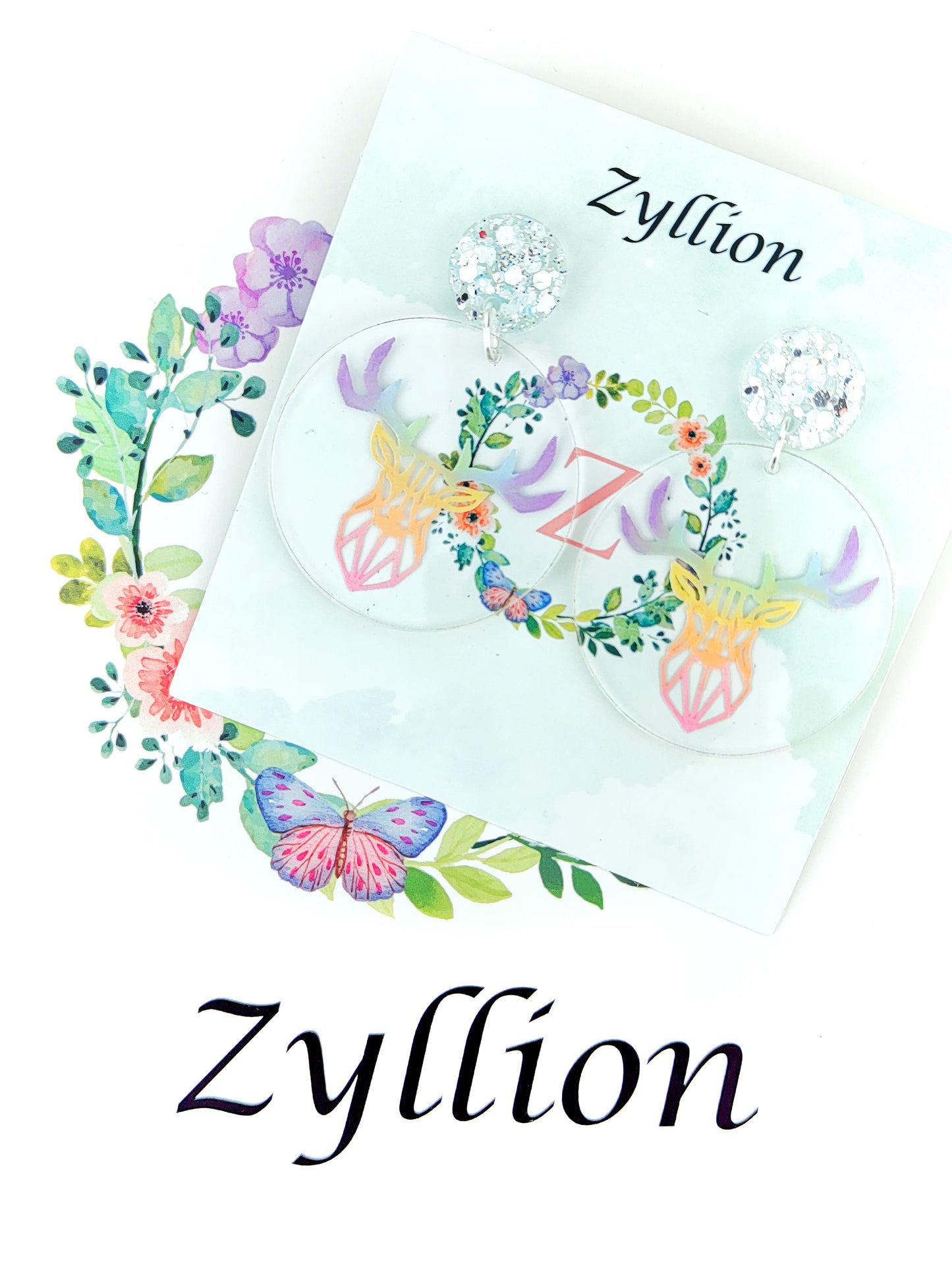 Rainbow Reindeer Dangle Sterling Silver Earrings