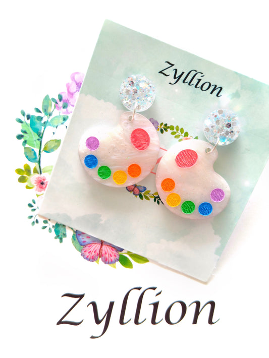 Paint Palette Dangle Sterling Silver Earrings