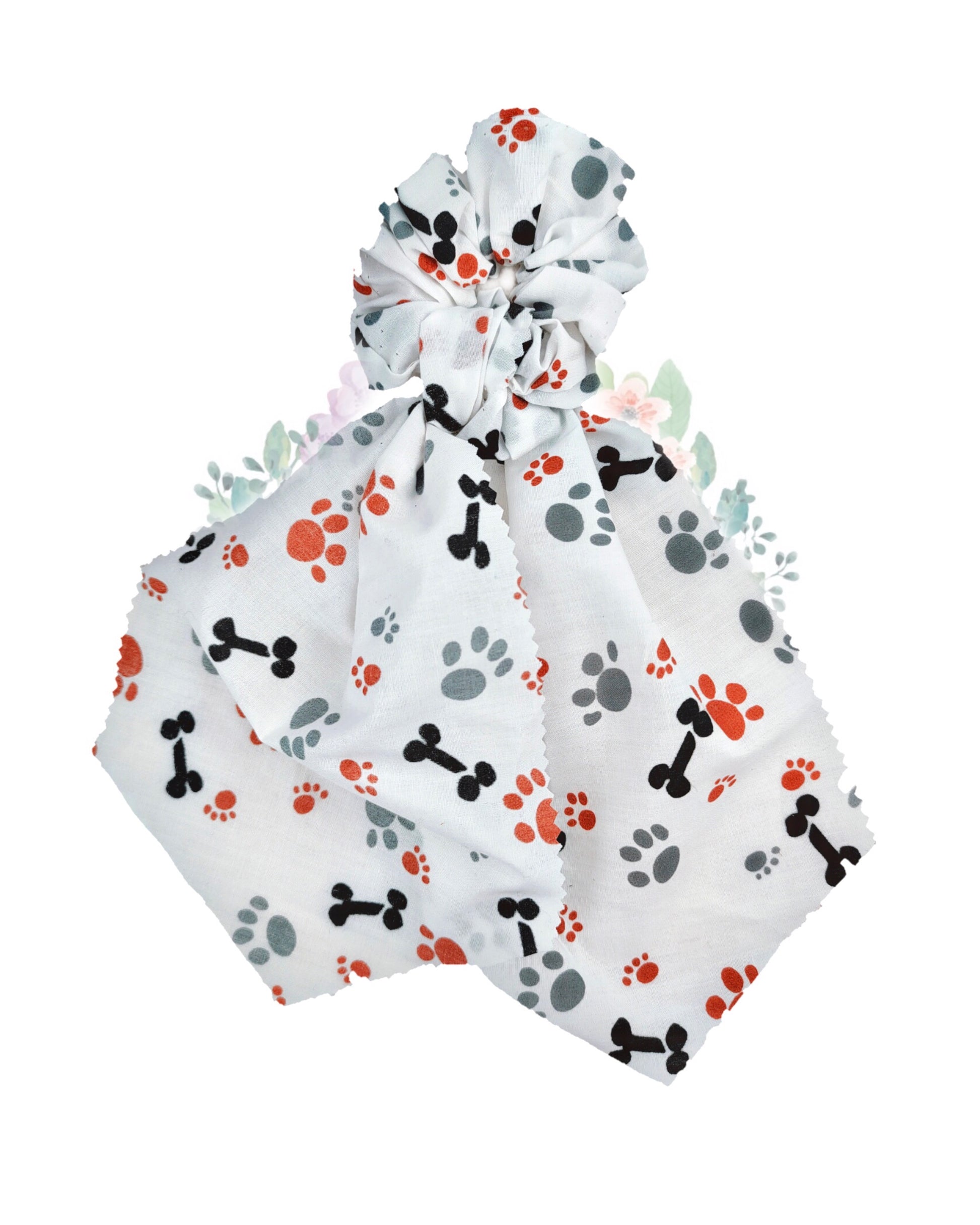 Dog Paw and Bone White Scrunchies