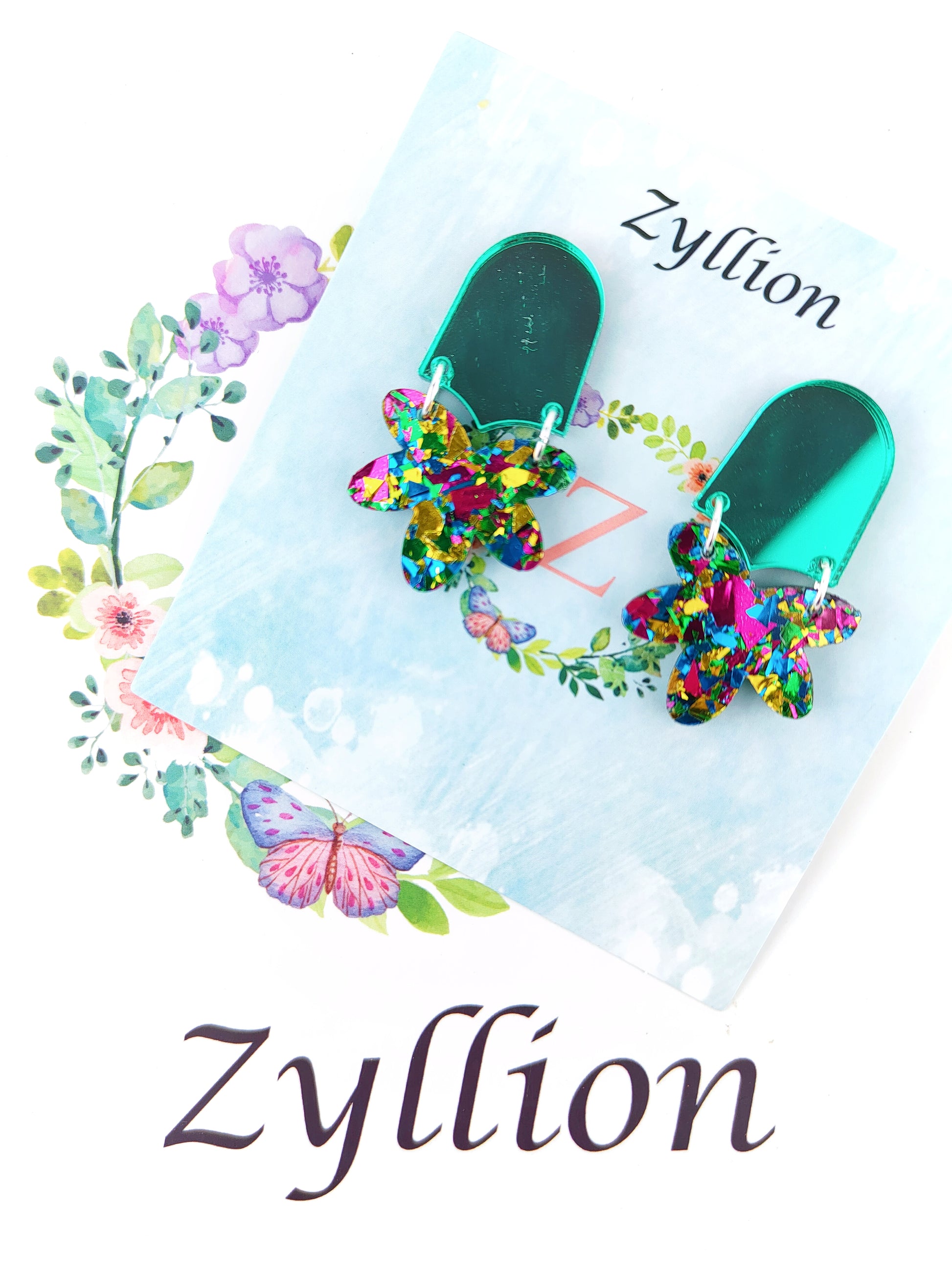 Half Flower Mirror Sterling Silver Earrings