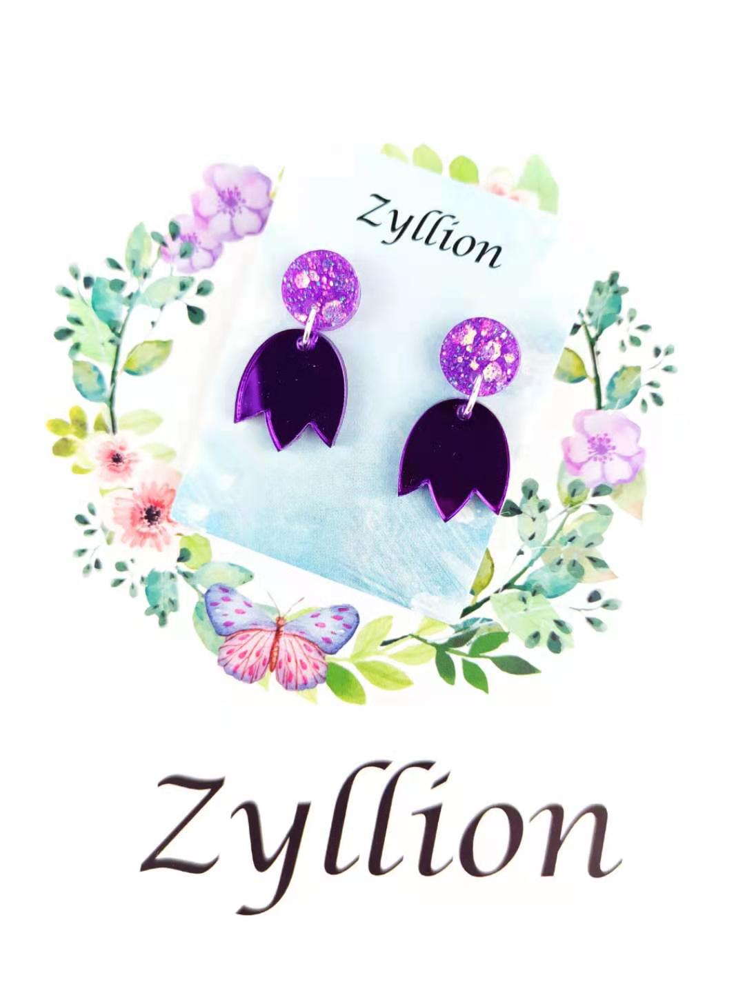 Mini Mirror Petal Dangle Sterling Silver Earrings