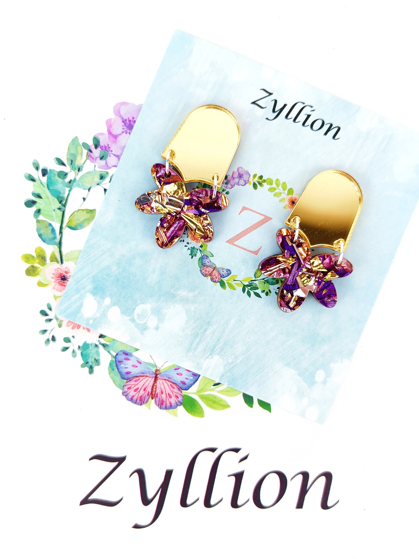 Half Flower Mirror Sterling Silver Earrings