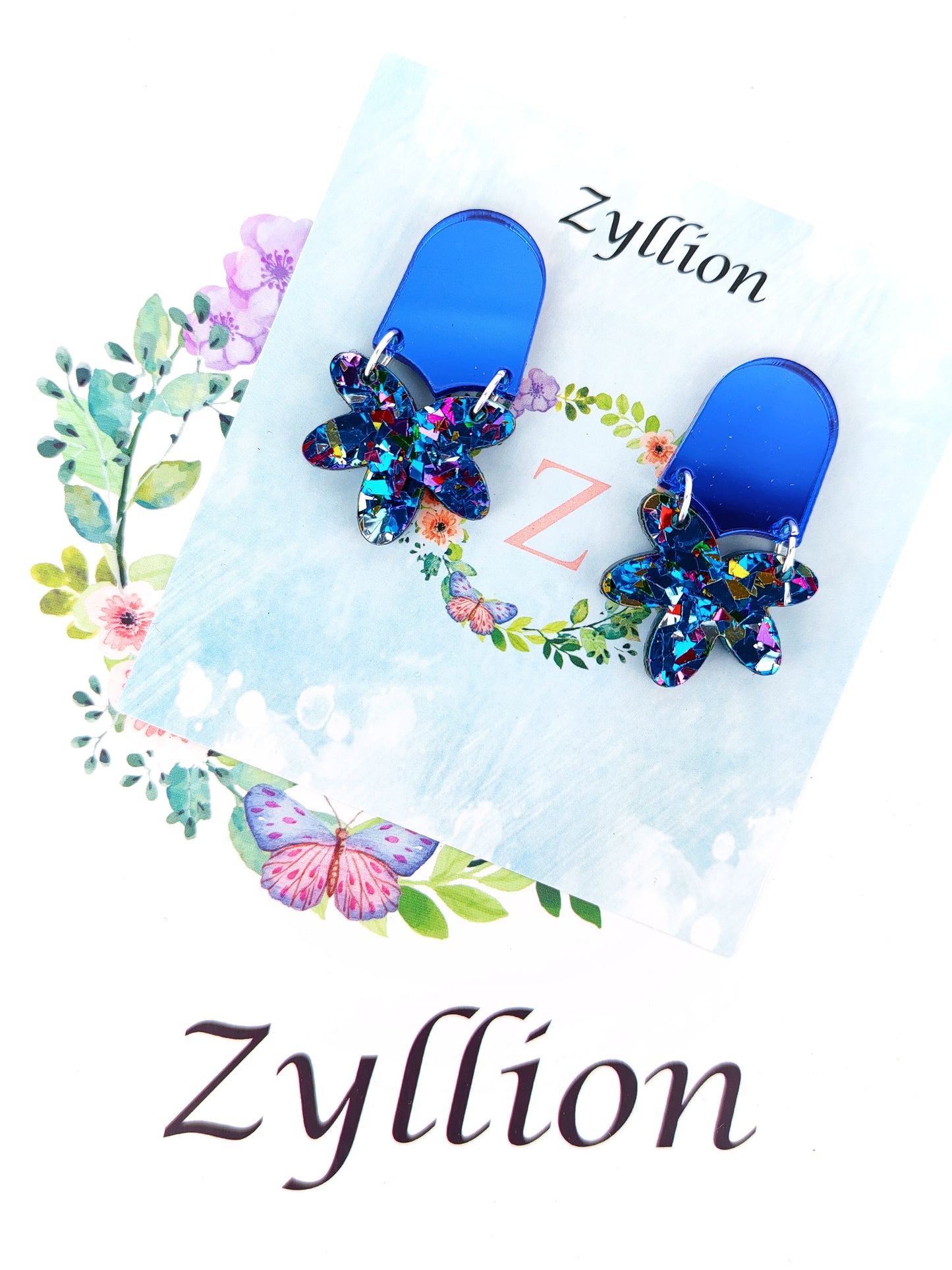 Half Flower Mirror Sterling Silver Earrings