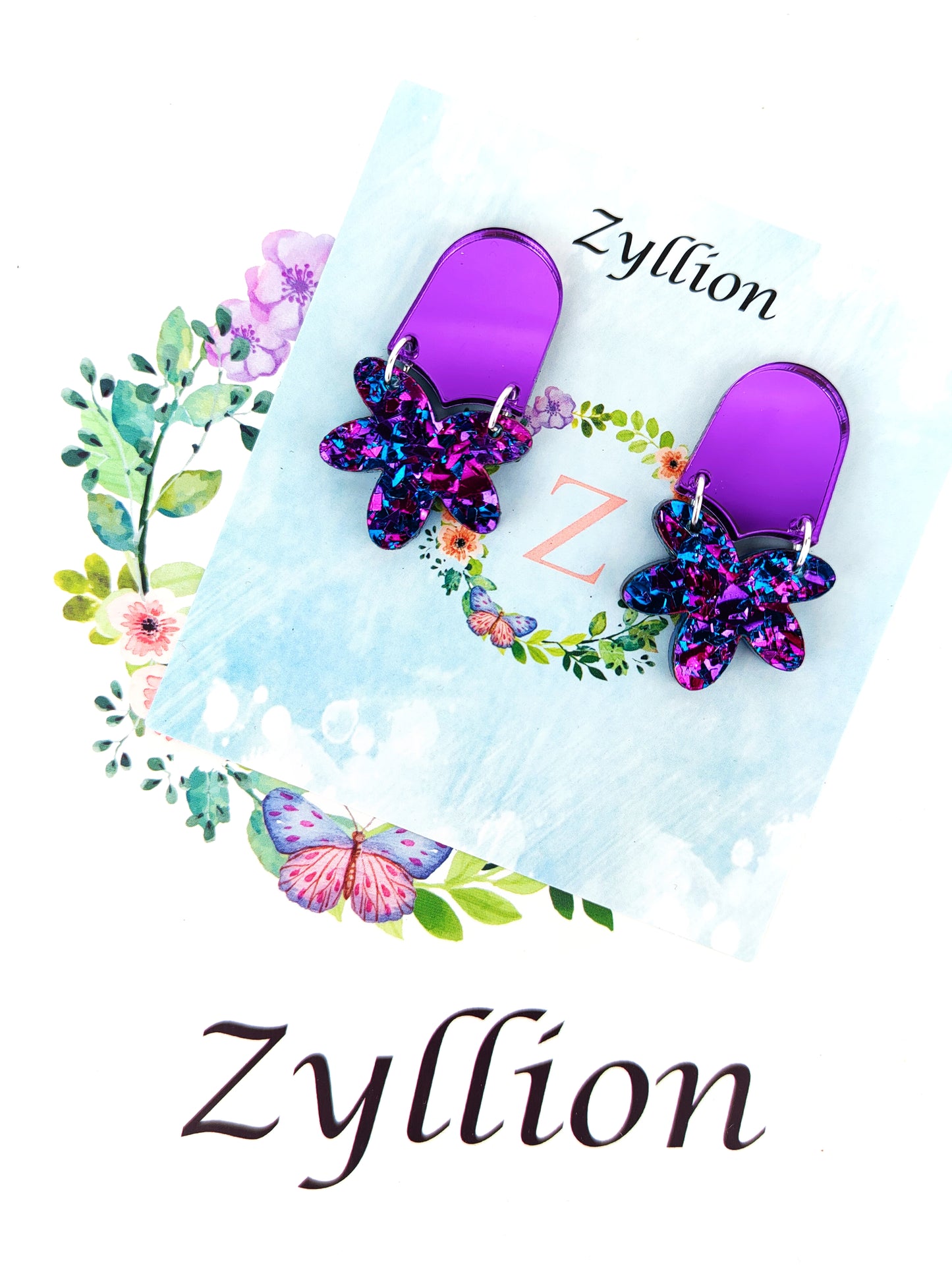 Half Flower Mirror Sterling Silver Earrings