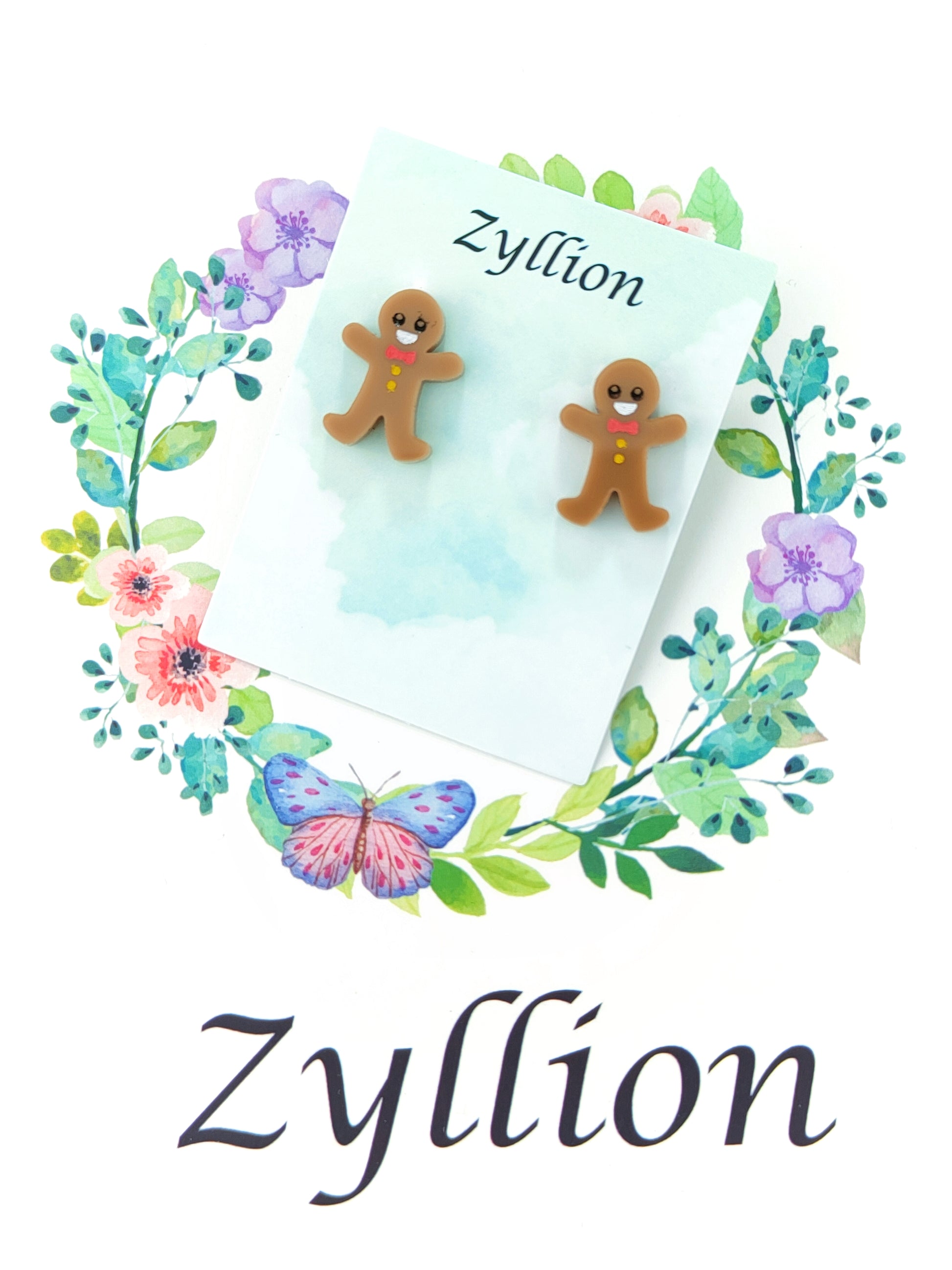 Mini Christmas gingerbread studs Sterling Silver Earrings