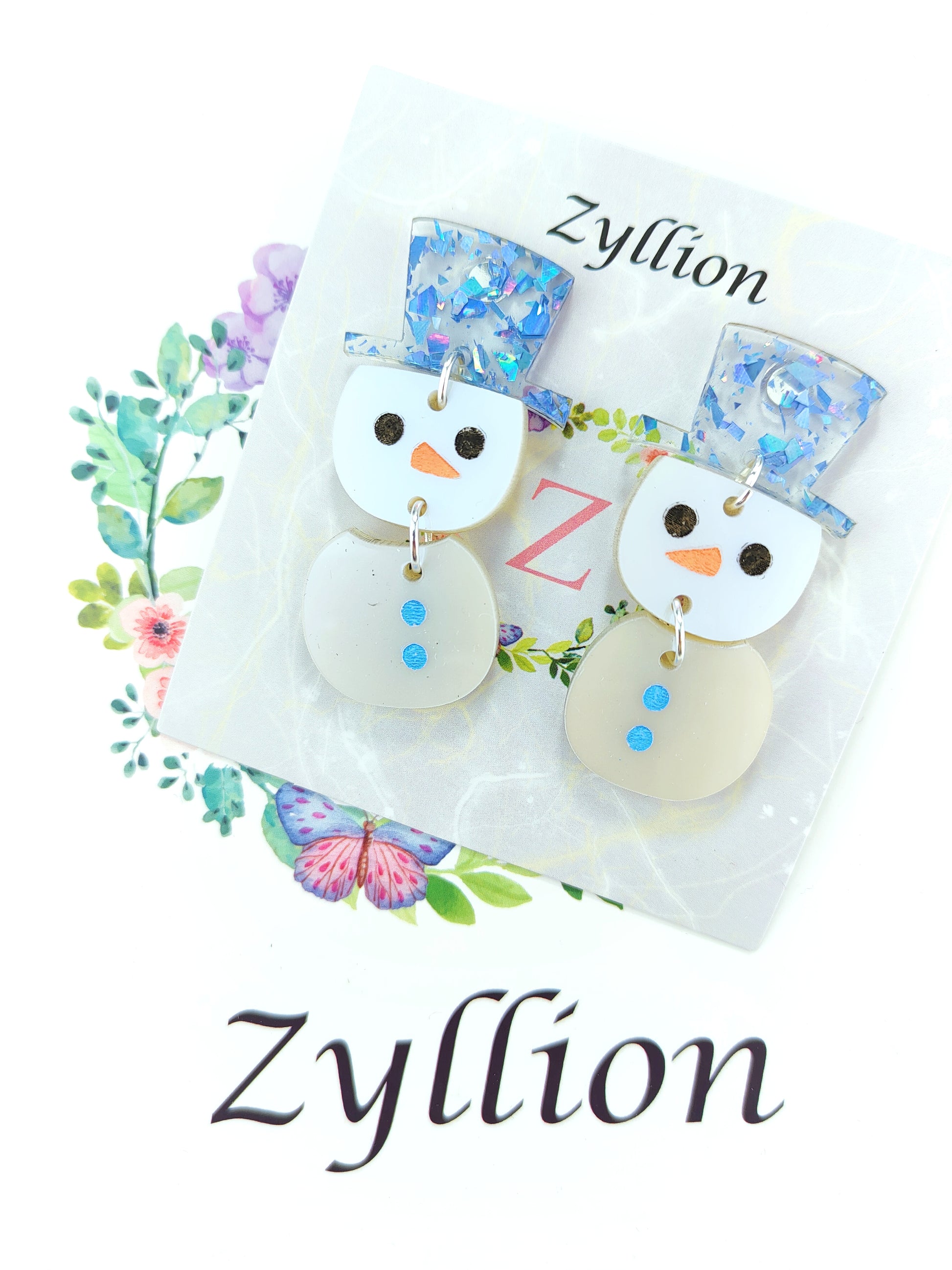Christmas snowman Dangle Sterling Silver Earrings