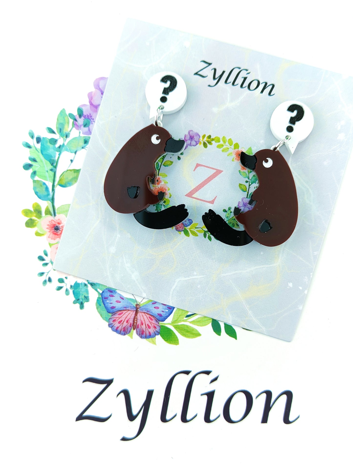 confused platypus Dangle Sterling Silver Earrings