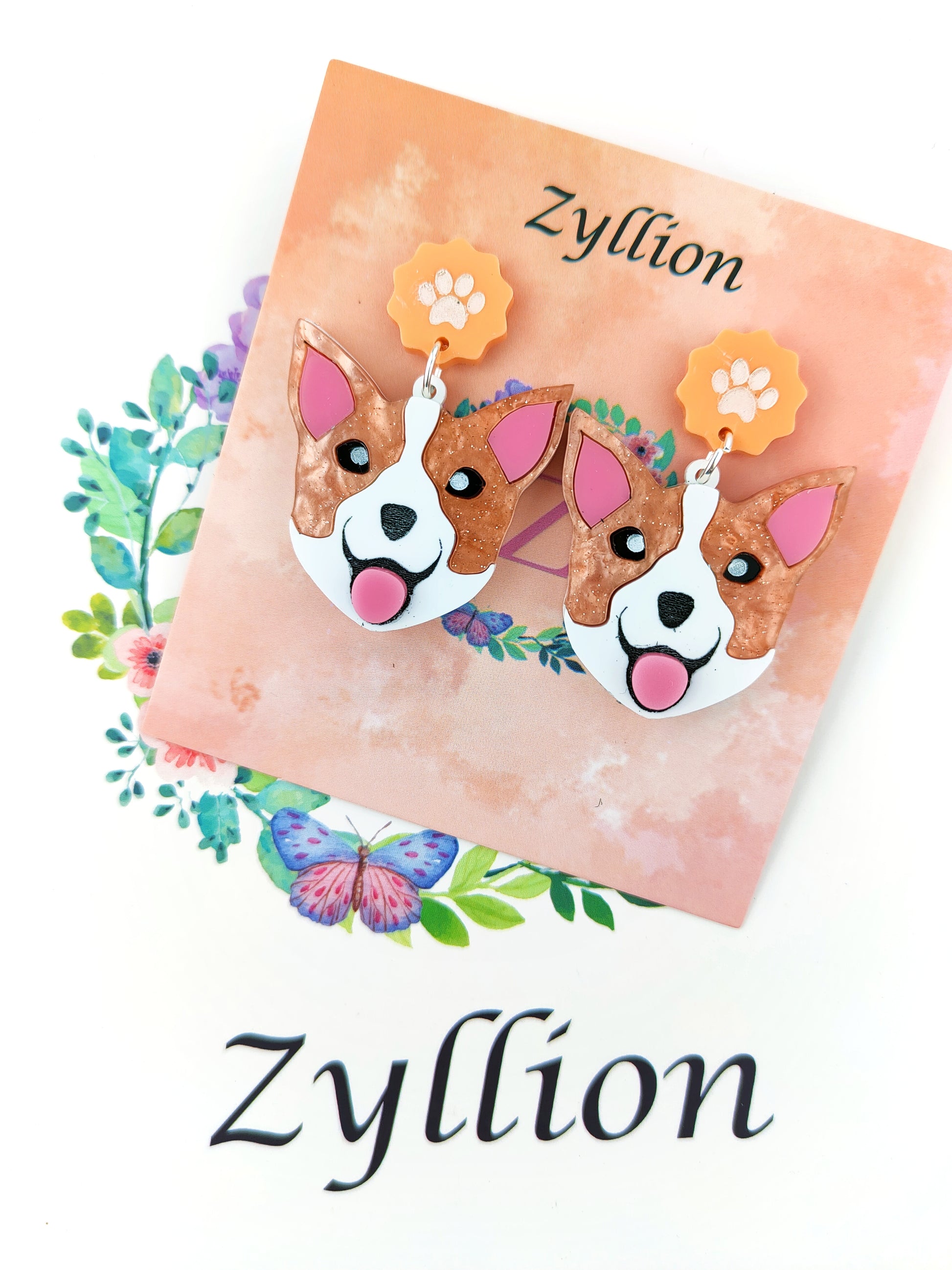 Corgi Dog Dangle Sterling Silver Earrings