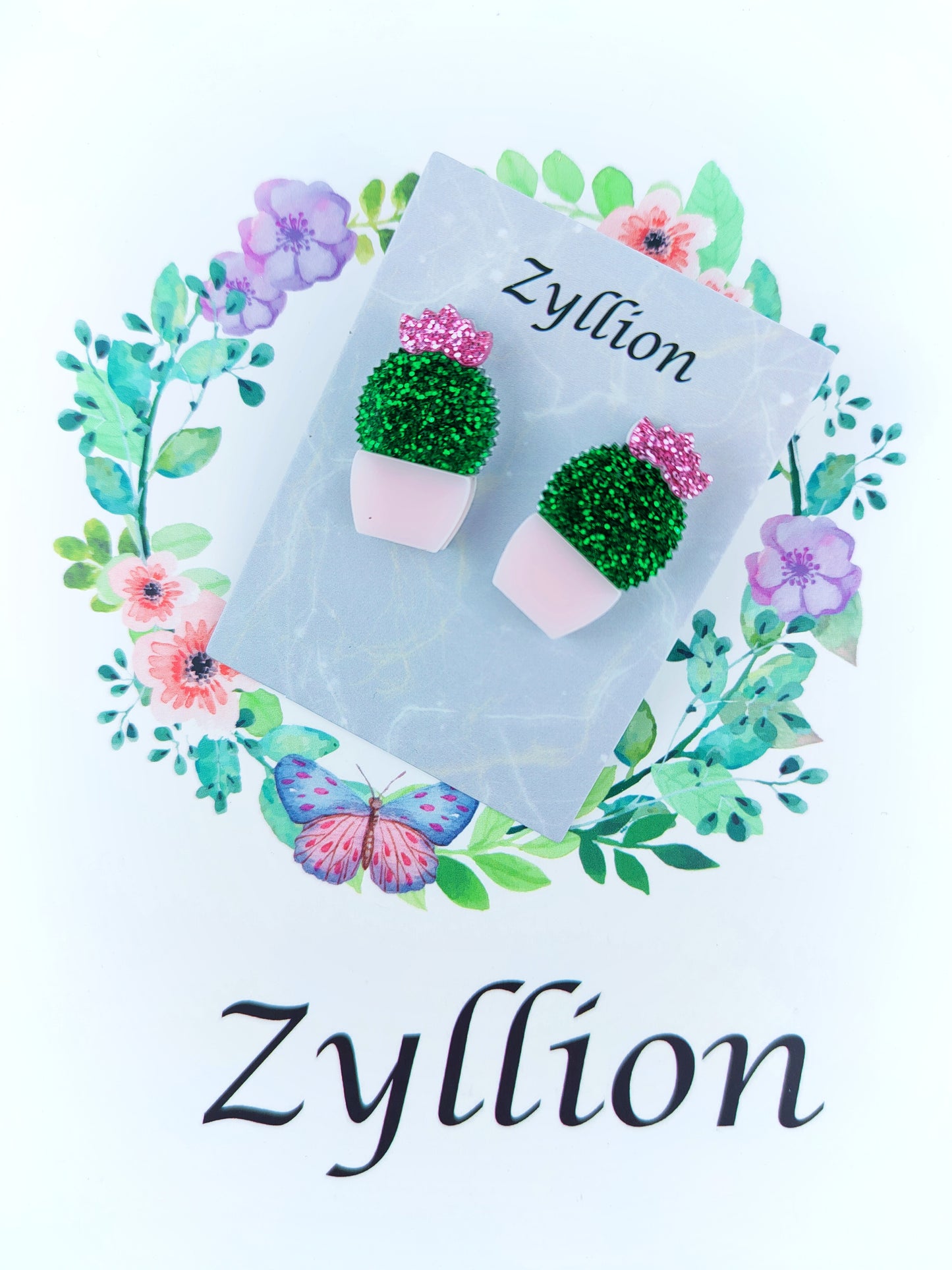 Mini cactus Studs Sterling Silver Earrings