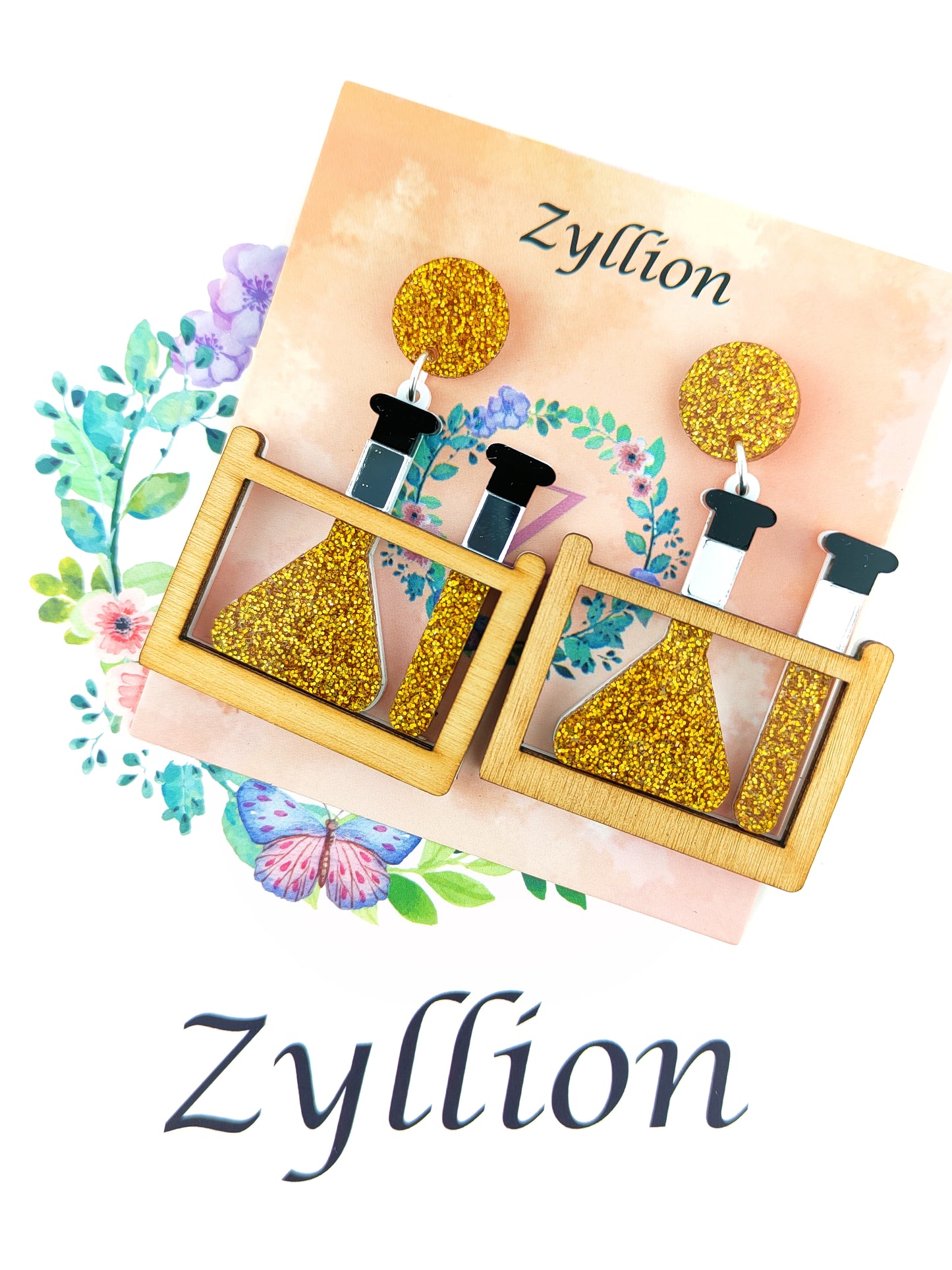 Test Tube Rack Dangle Sterling Silver Earrings