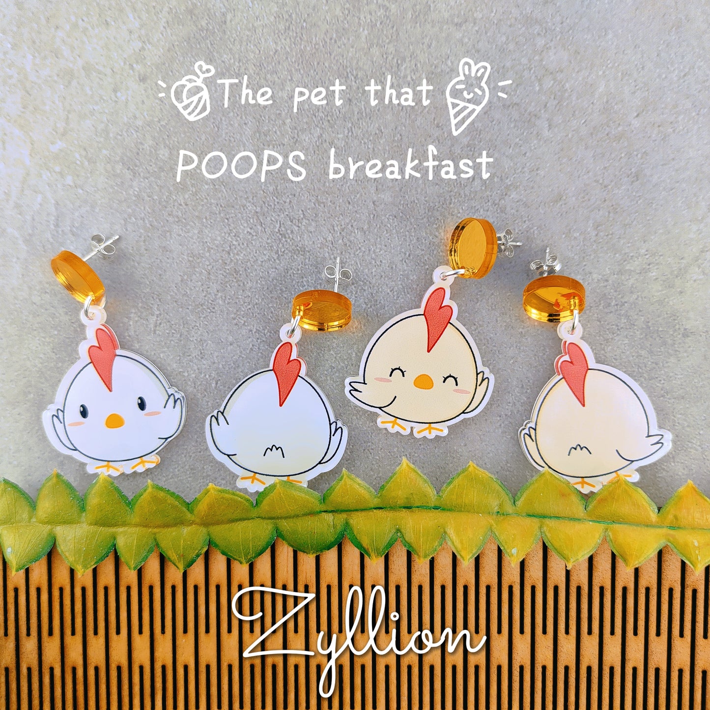 Chicken Light Weight Acrylic Dangle Sterling Silver Earrings
