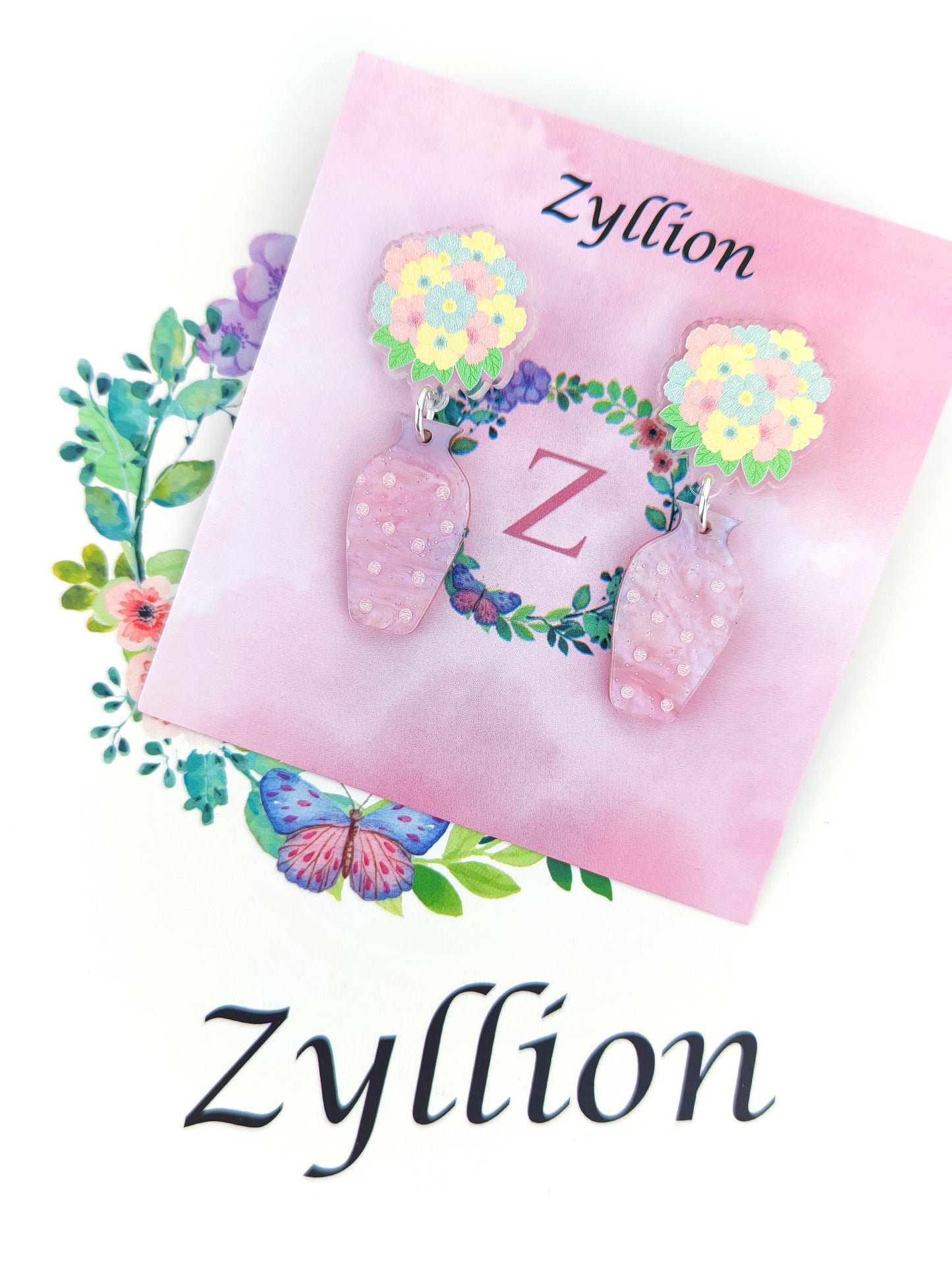 Flower Vase Dangle Sterling Silver Earrings