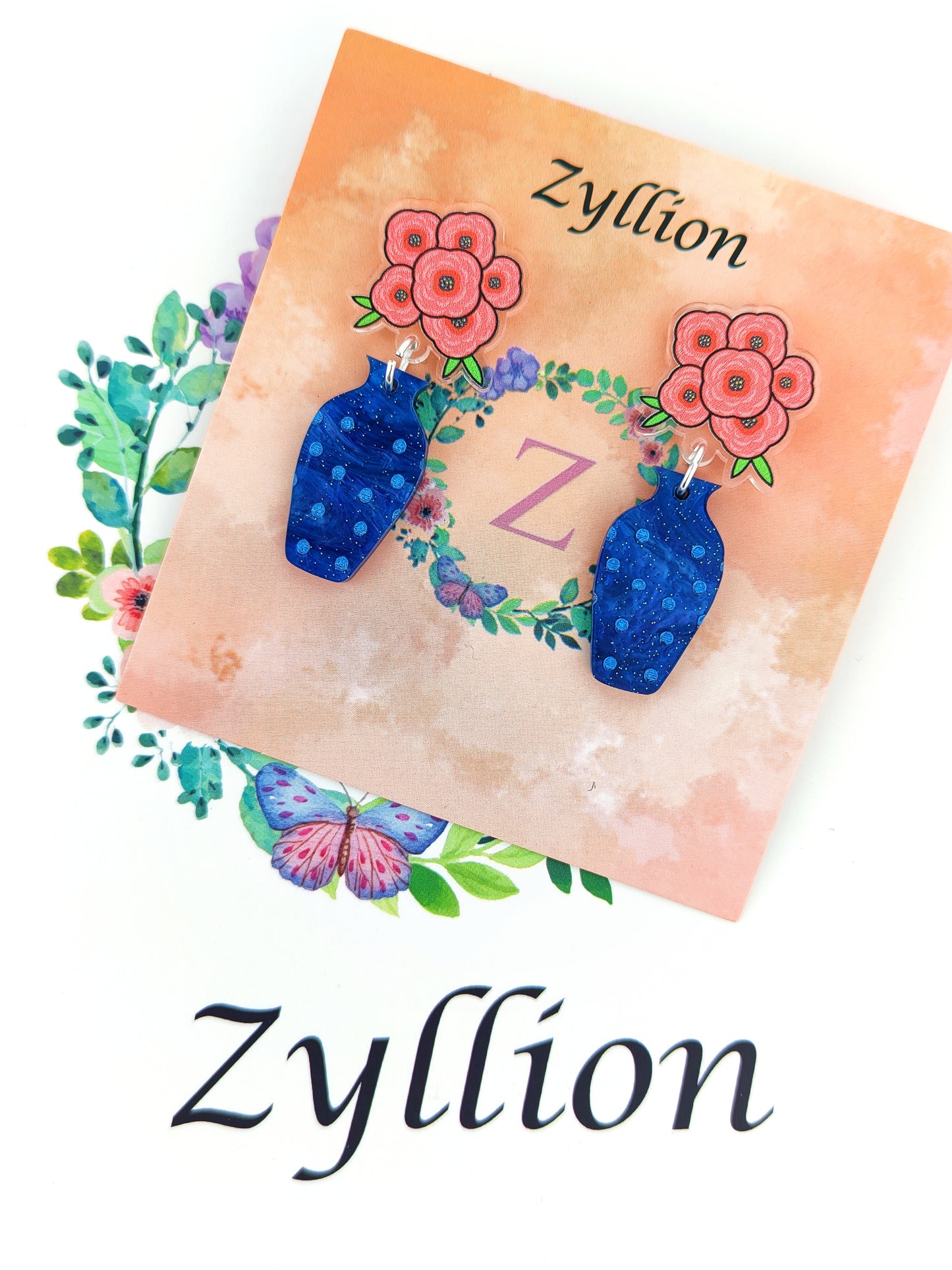 Flower Vase Dangle Sterling Silver Earrings