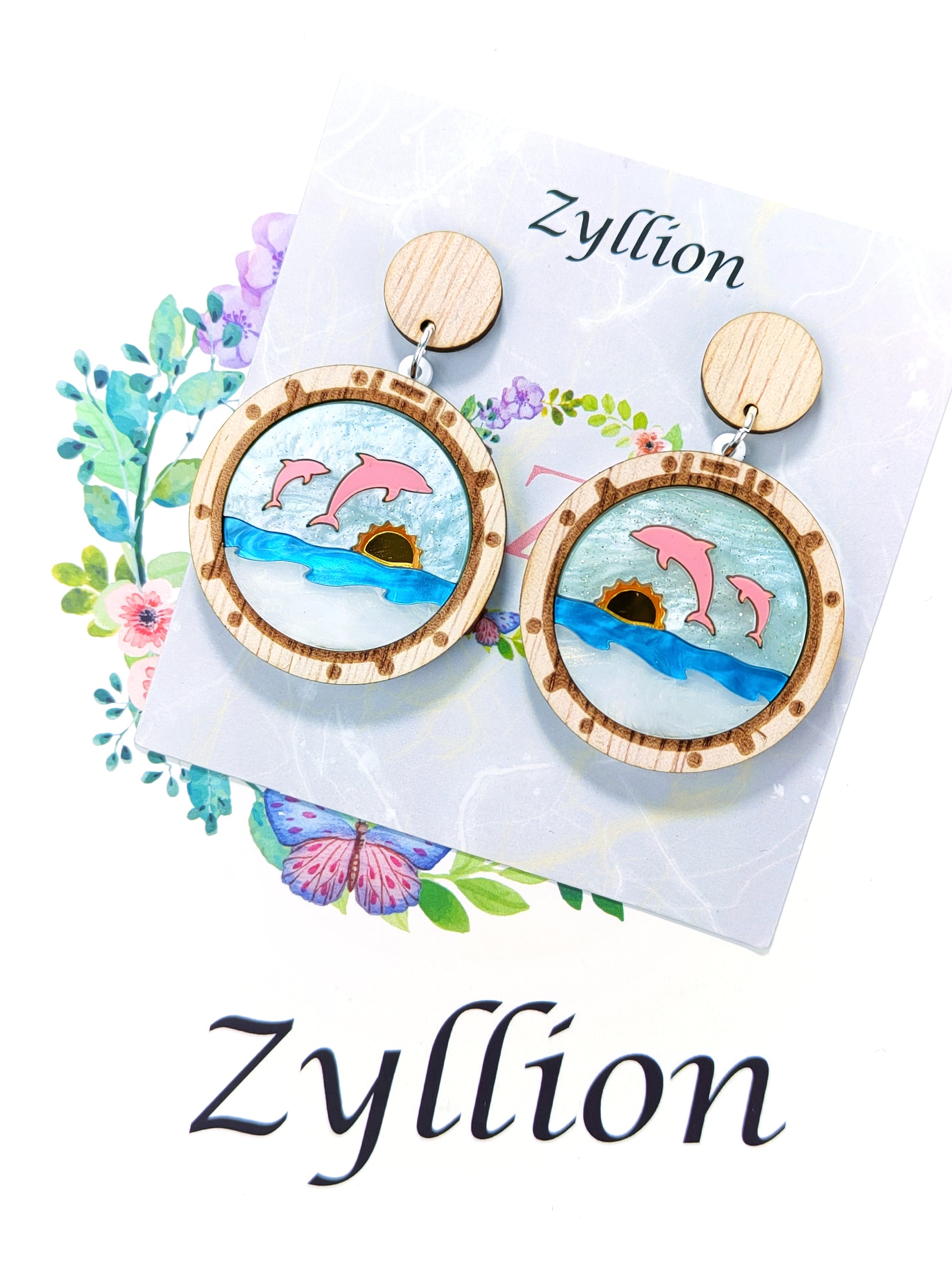 Pink dolphin acrylcis Dangle