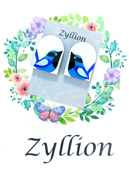 Fairy wren in frame studs earring