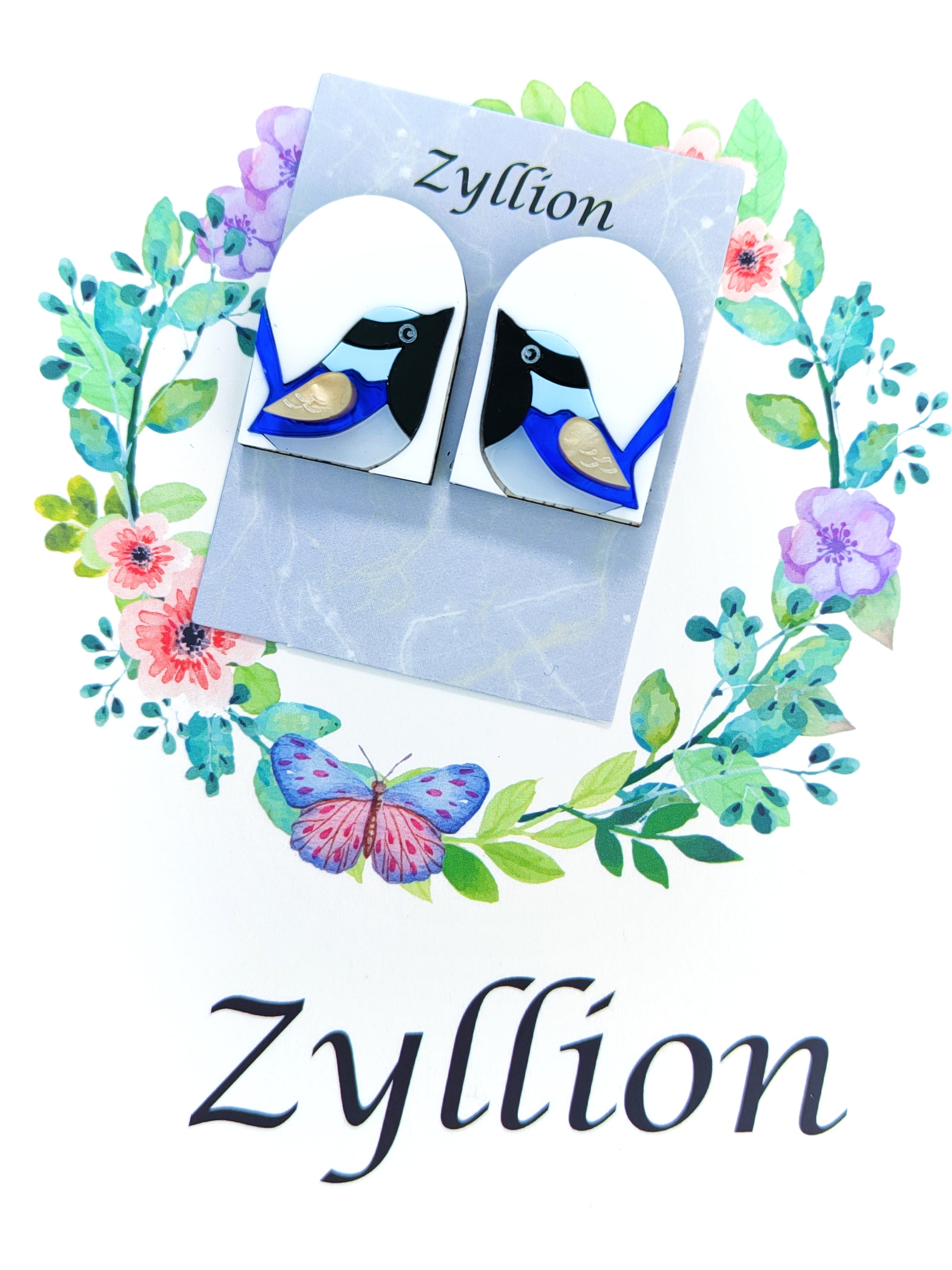 Fairy wren in frame studs earring