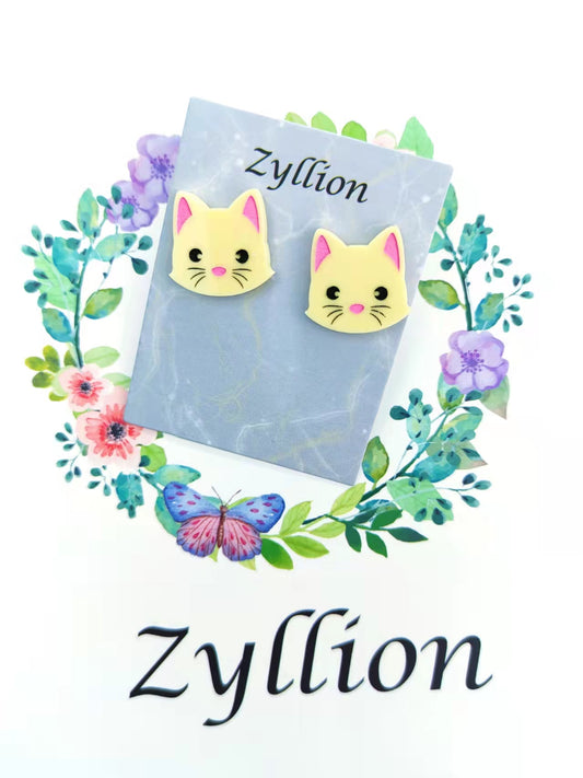 Cat face Studs Sterling Silver Earrings