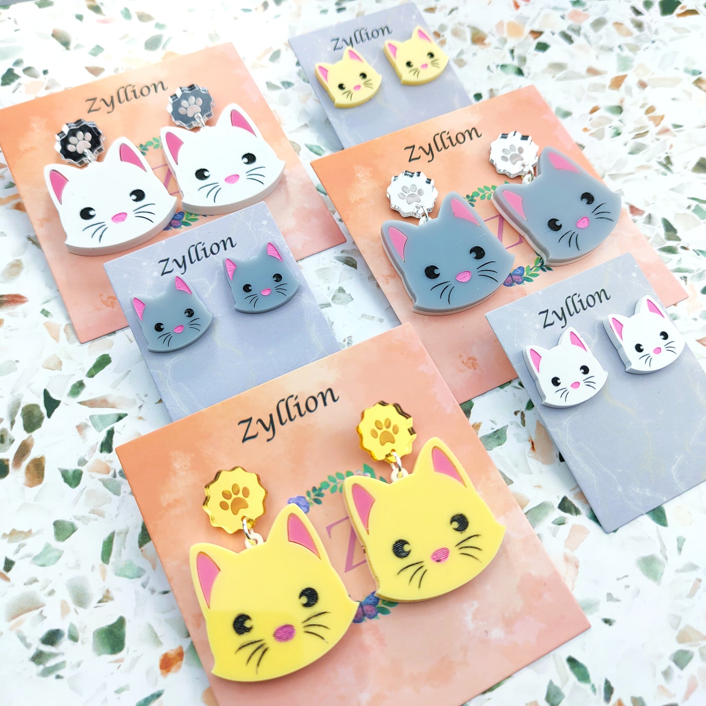 Cat Dangle Sterling Silver Earrings