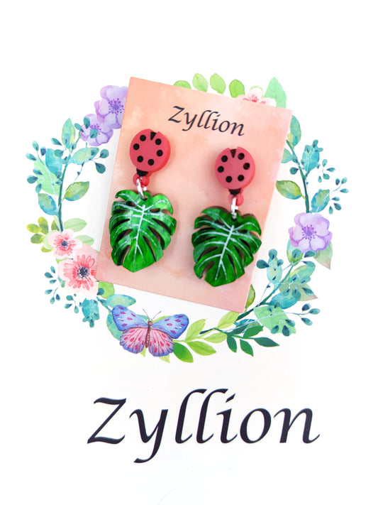 3d wavy monstera leaf Acrylic mini drop Sterling Silver Earrings