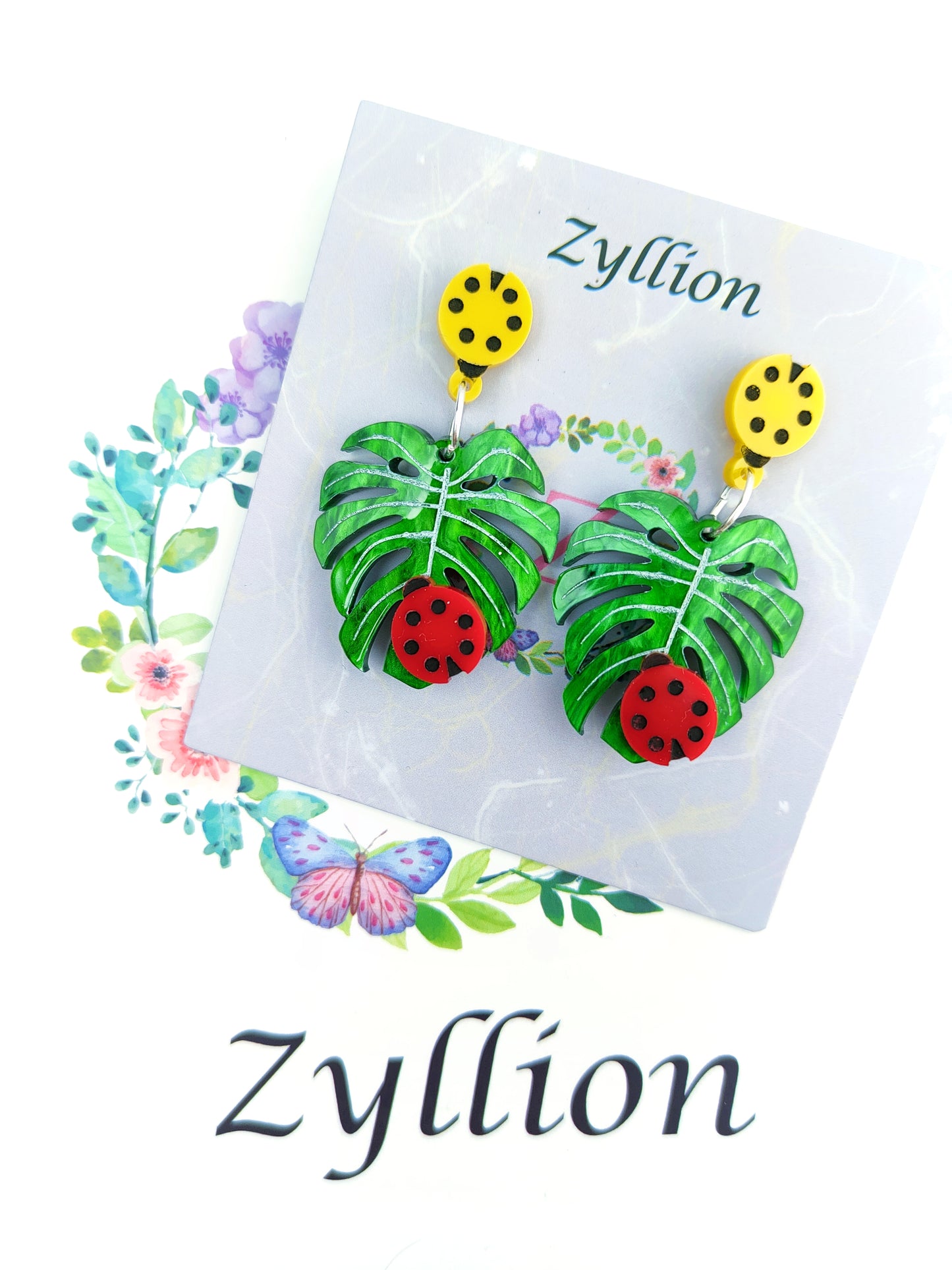 3d wavy monstera leaf Acrylic Dangle Sterling Silver Earrings