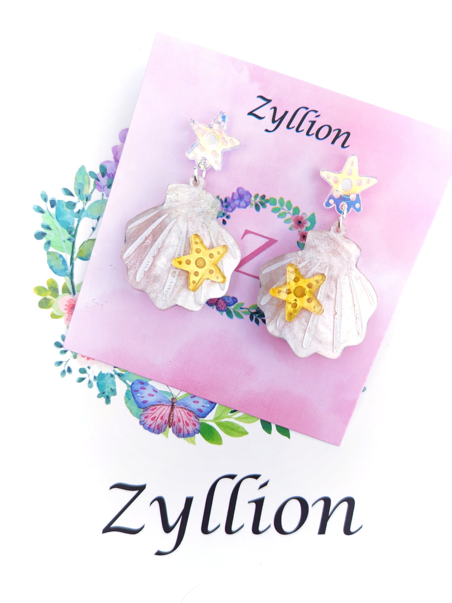 3d wavy seashell Acrylic Dangle Sterling Silver Earrings