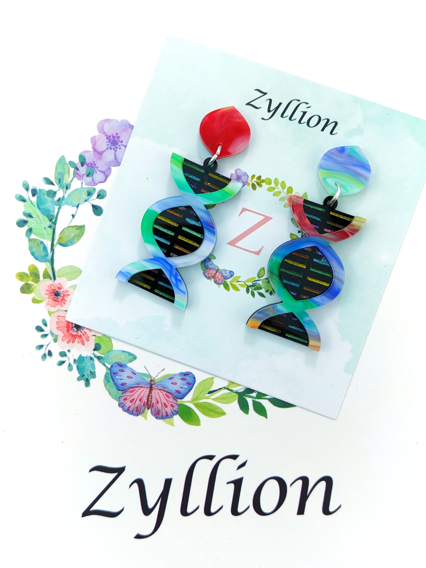 DNA strand Dangle Sterling Silver Earrings