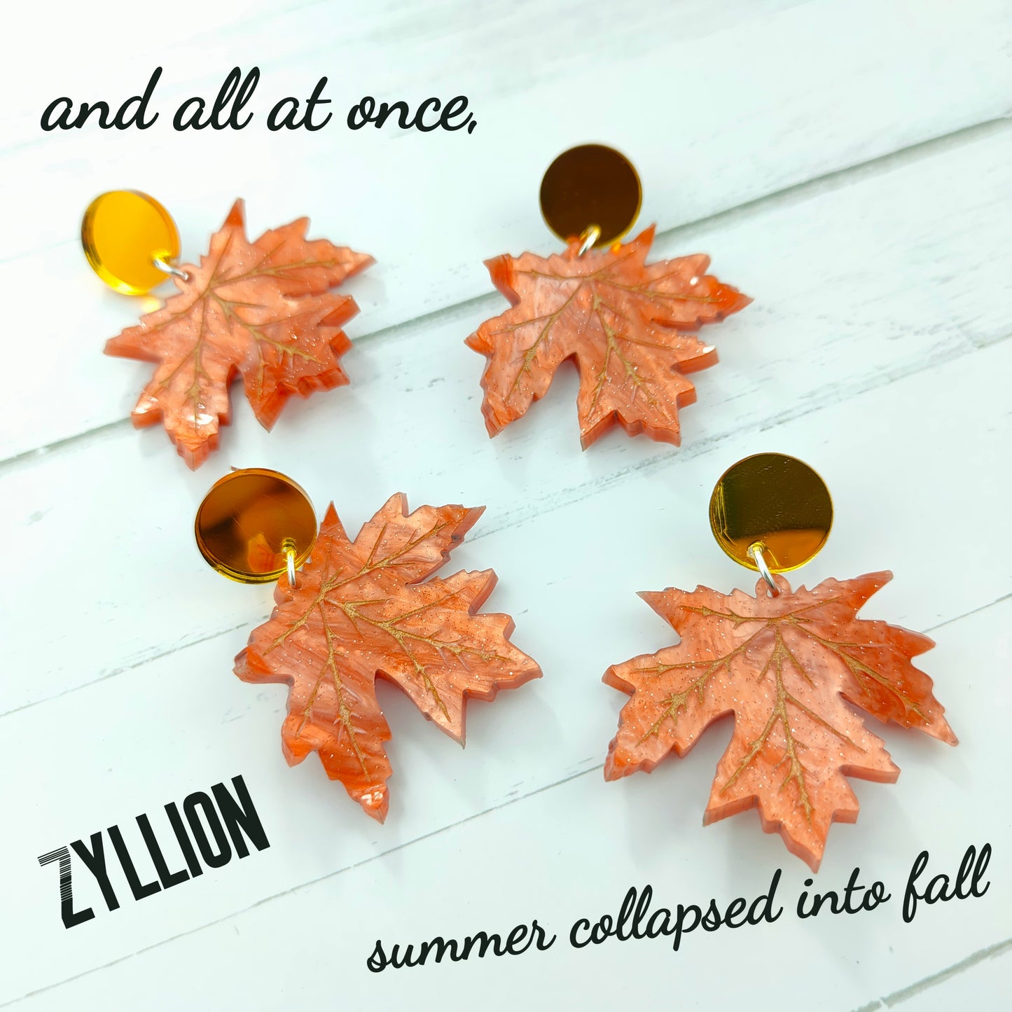 3d wavy maple leaf Acrylic dangle Sterling Silver Earrings