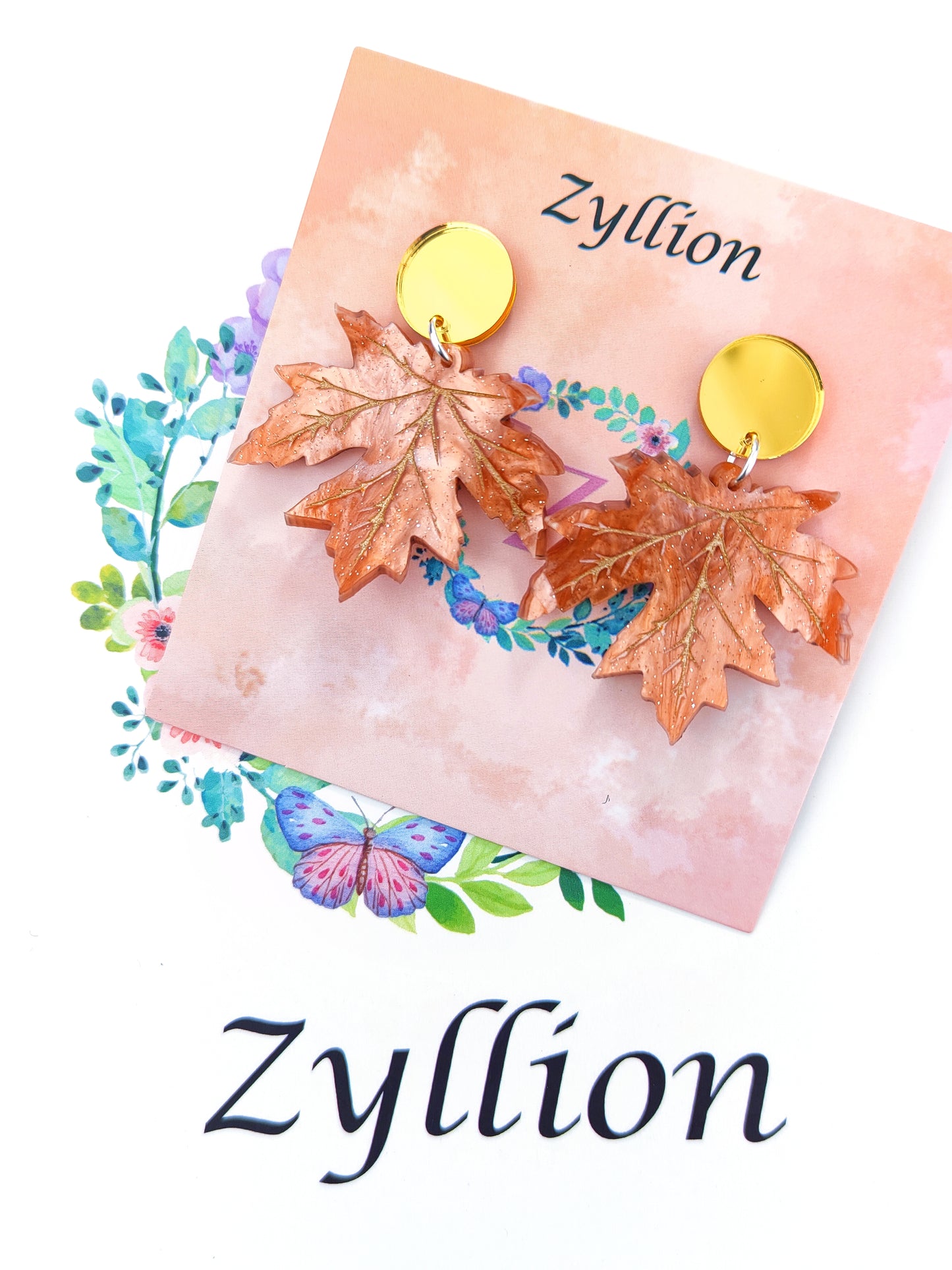 3d wavy maple leaf Acrylic dangle Sterling Silver Earrings