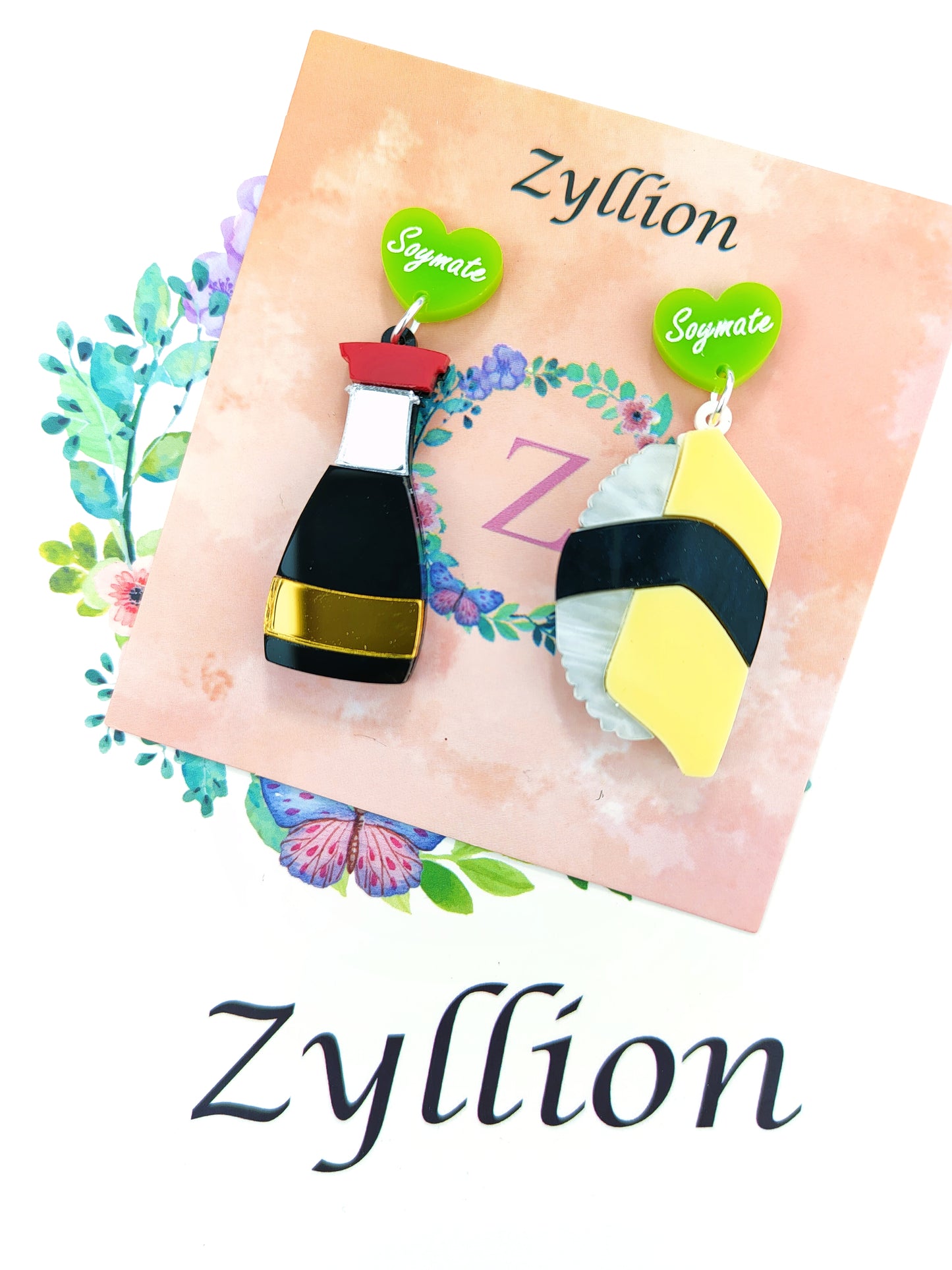 Soy sauce and sushi Dangle Sterling Silver Earrings