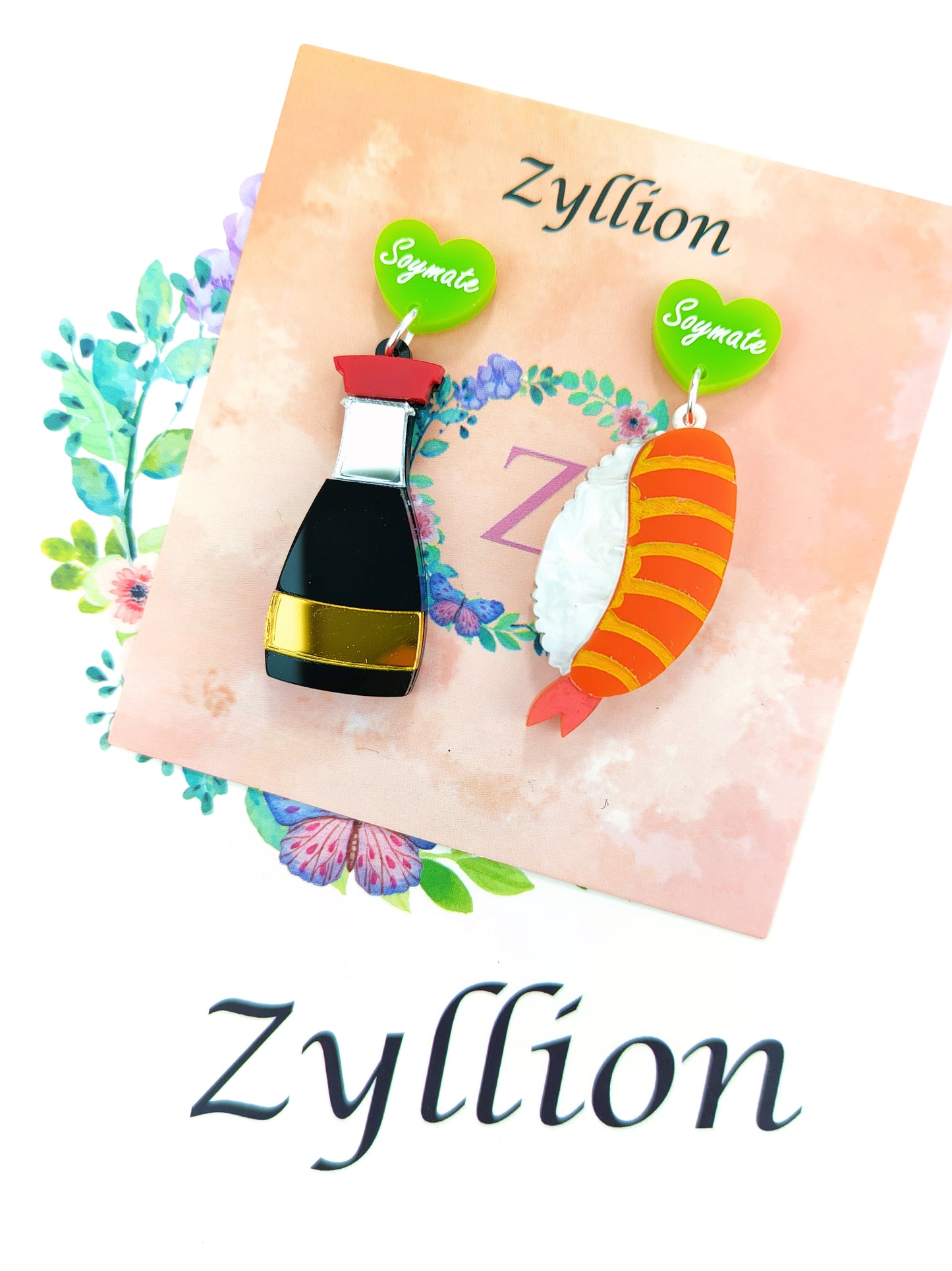 Soy sauce and sushi Dangle Sterling Silver Earrings