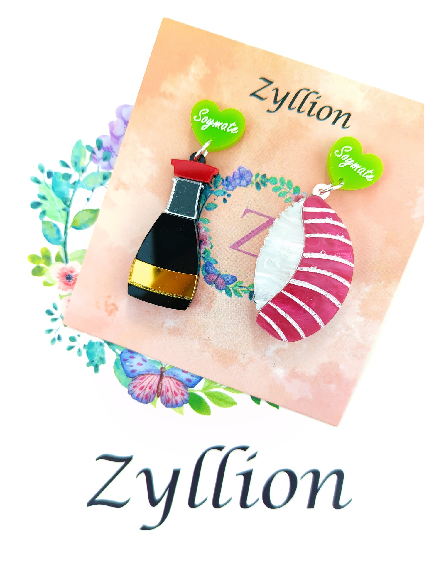 Soy sauce and sushi Dangle Sterling Silver Earrings